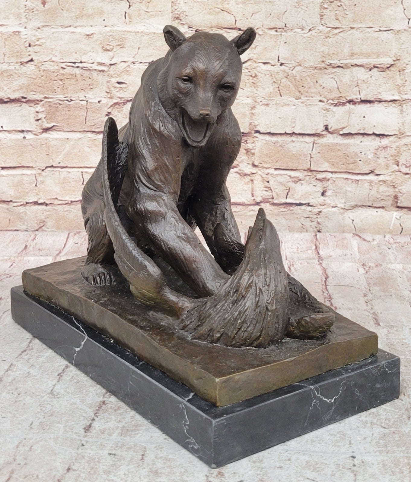 Handcrafted bronze sculpture SALE Base Marble Eagle Attacking Bear Barye Signed