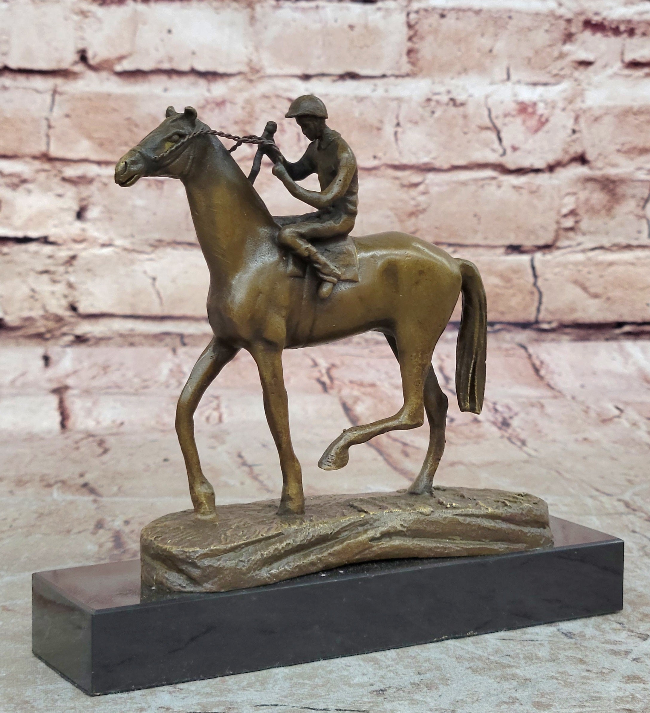 Handcrafted bronze sculpture SALE Anime Marble Horse With Jockey Original Signed