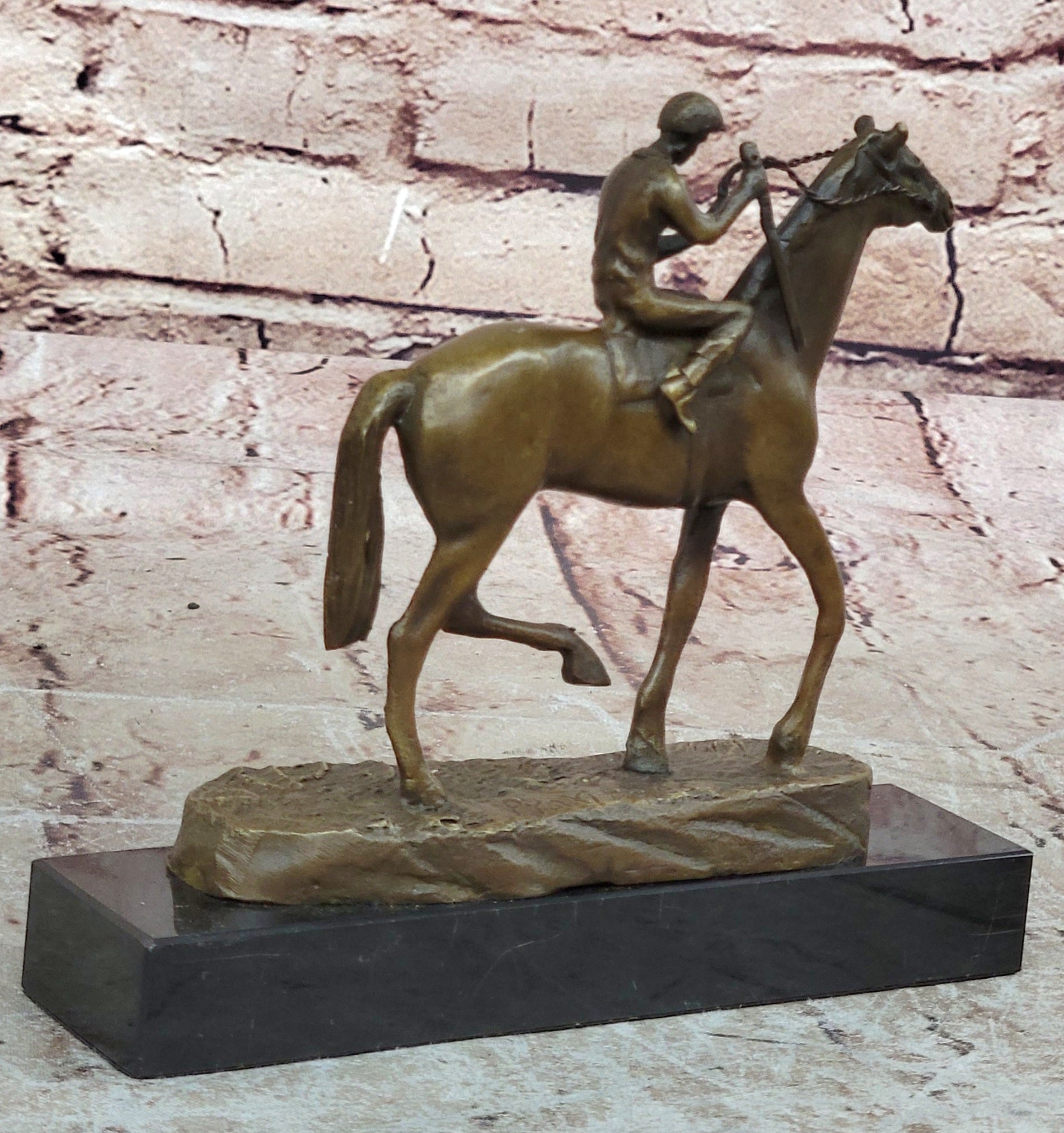 Handcrafted bronze sculpture SALE Anime Marble Horse With Jockey Original Signed