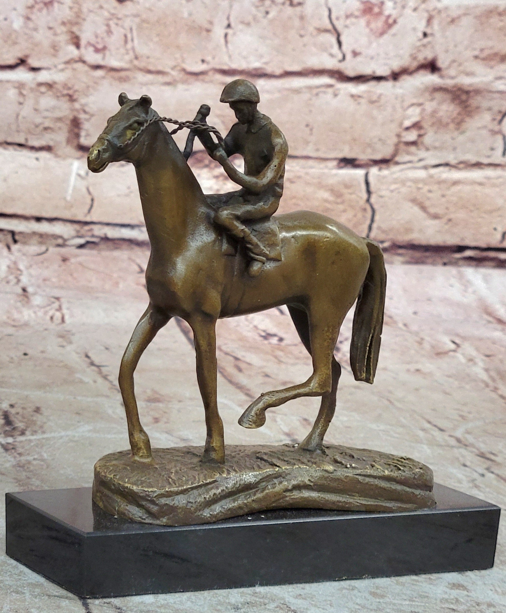 Handcrafted bronze sculpture SALE Anime Marble Horse With Jockey Original Signed