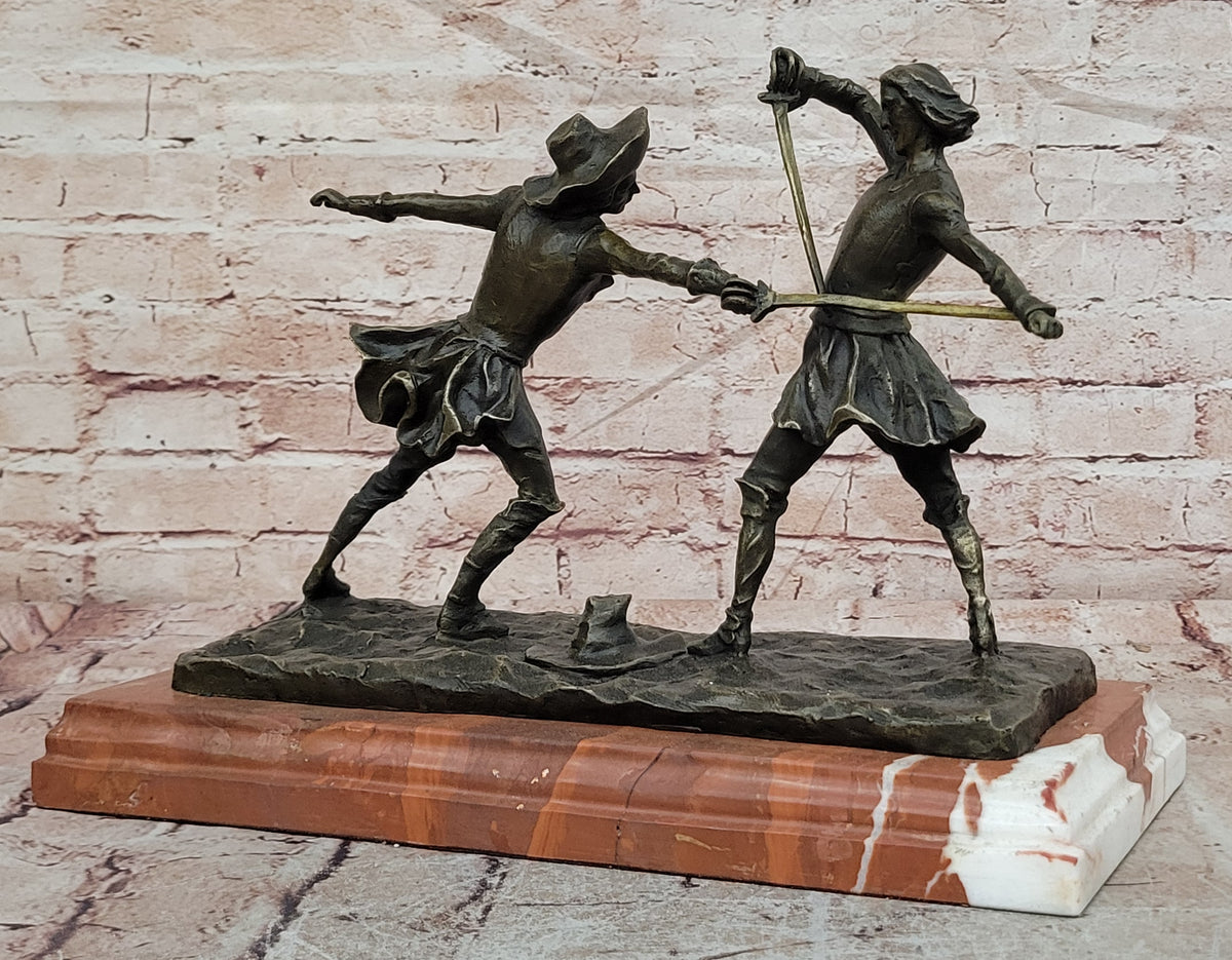 Bronze Sculpture Hot Cast Hand Made Large Two Fencer Fencing Museum Quality