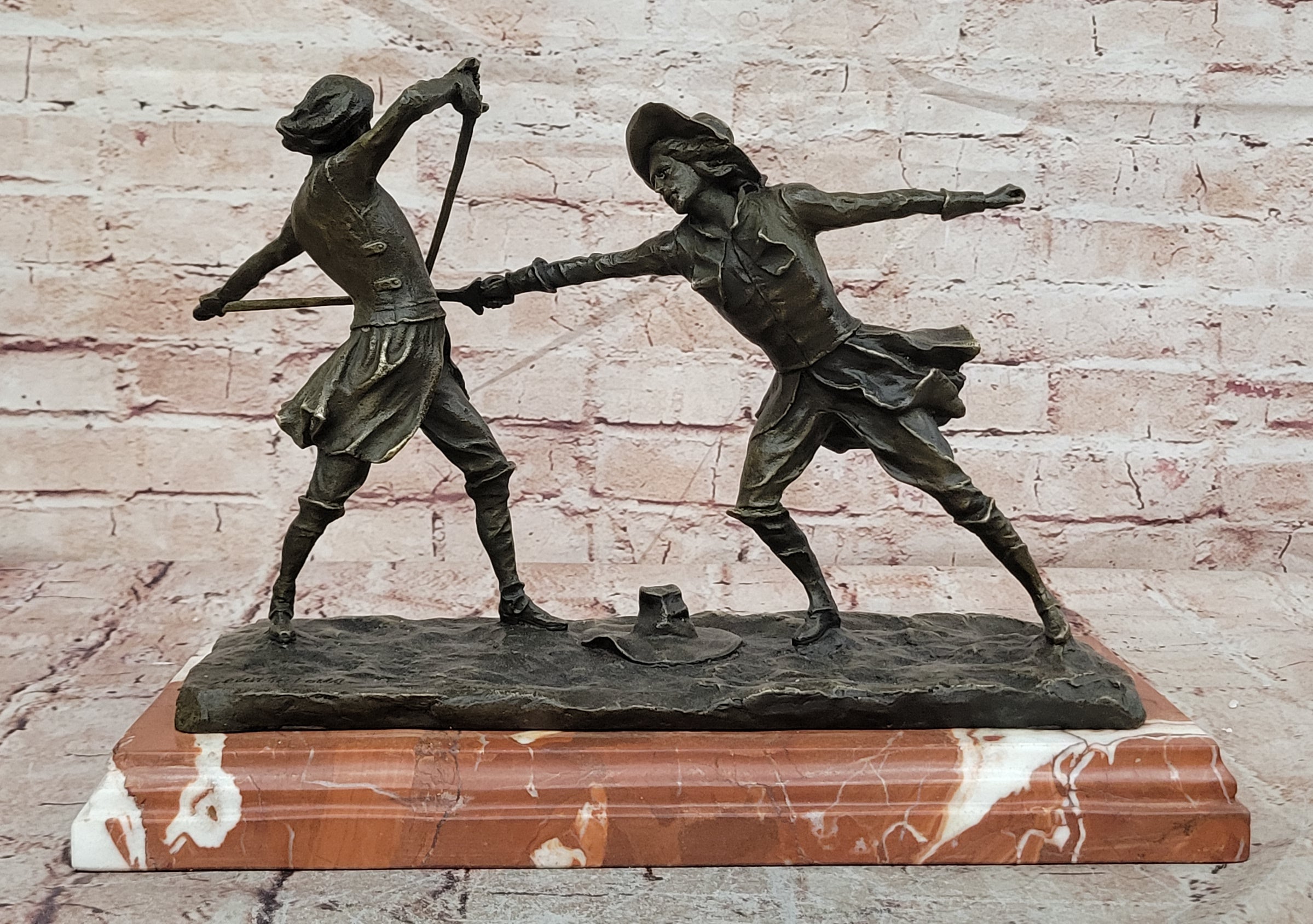 Bronze Sculpture Hot Cast Hand Made Large Two Fencer Fencing Museum Quality
