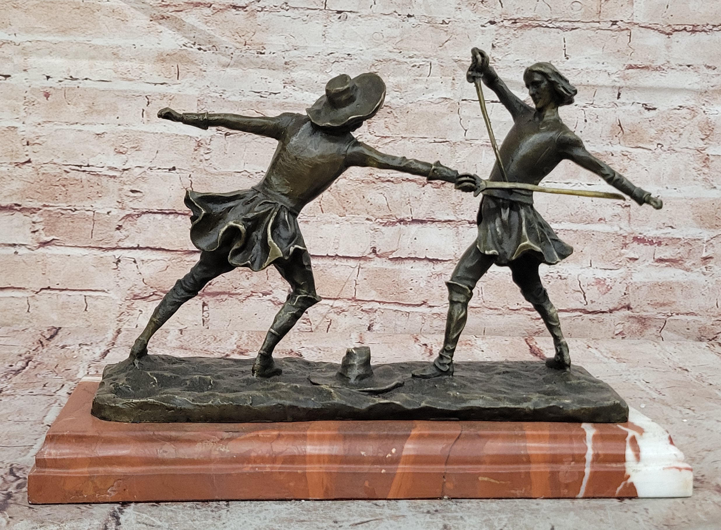 Bronze Sculpture Hot Cast Hand Made Large Two Fencer Fencing Museum Quality