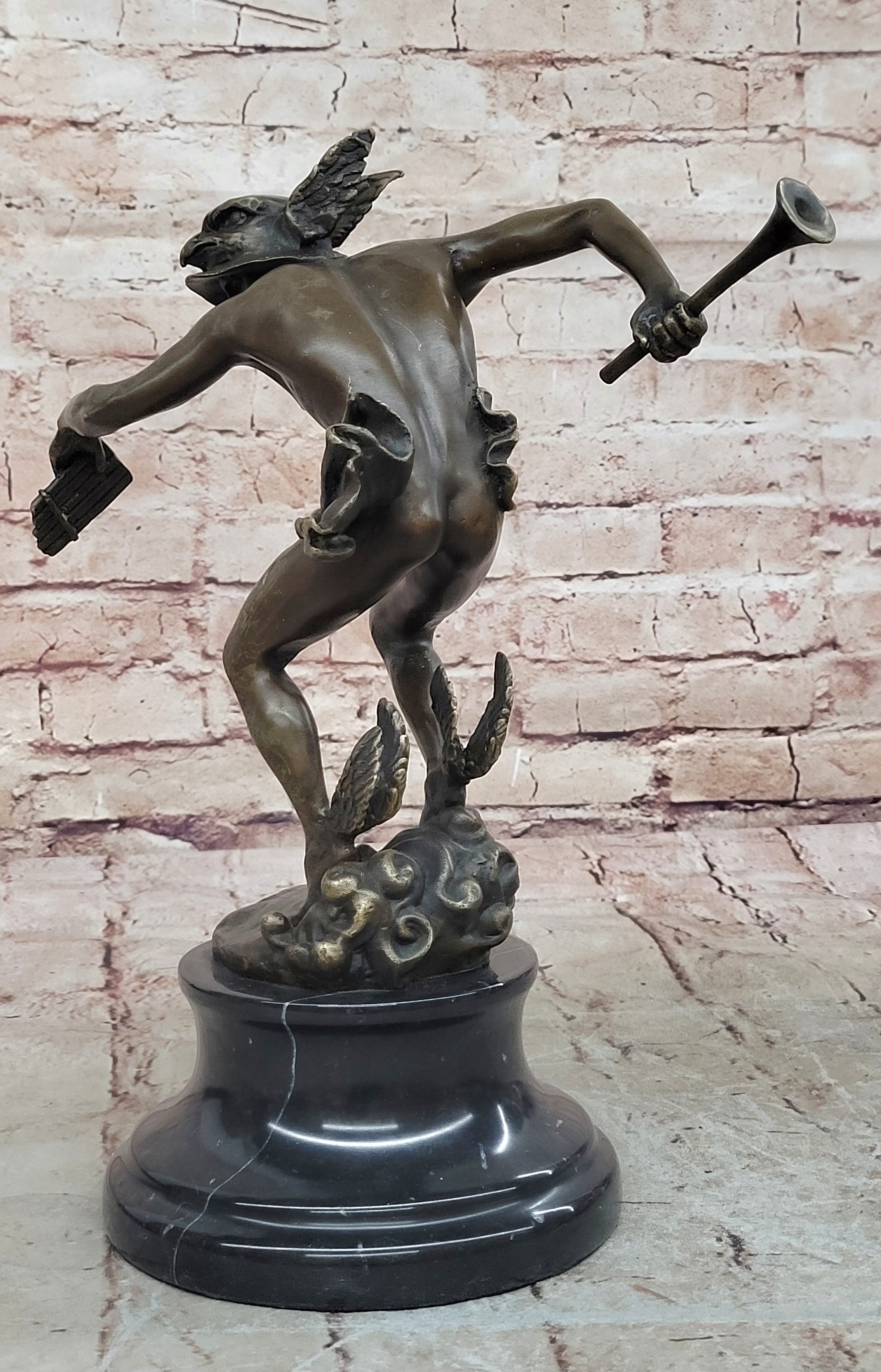 Handcrafted bronze sculpture SALE God Greek Mercury Flying Giambologna Signed
