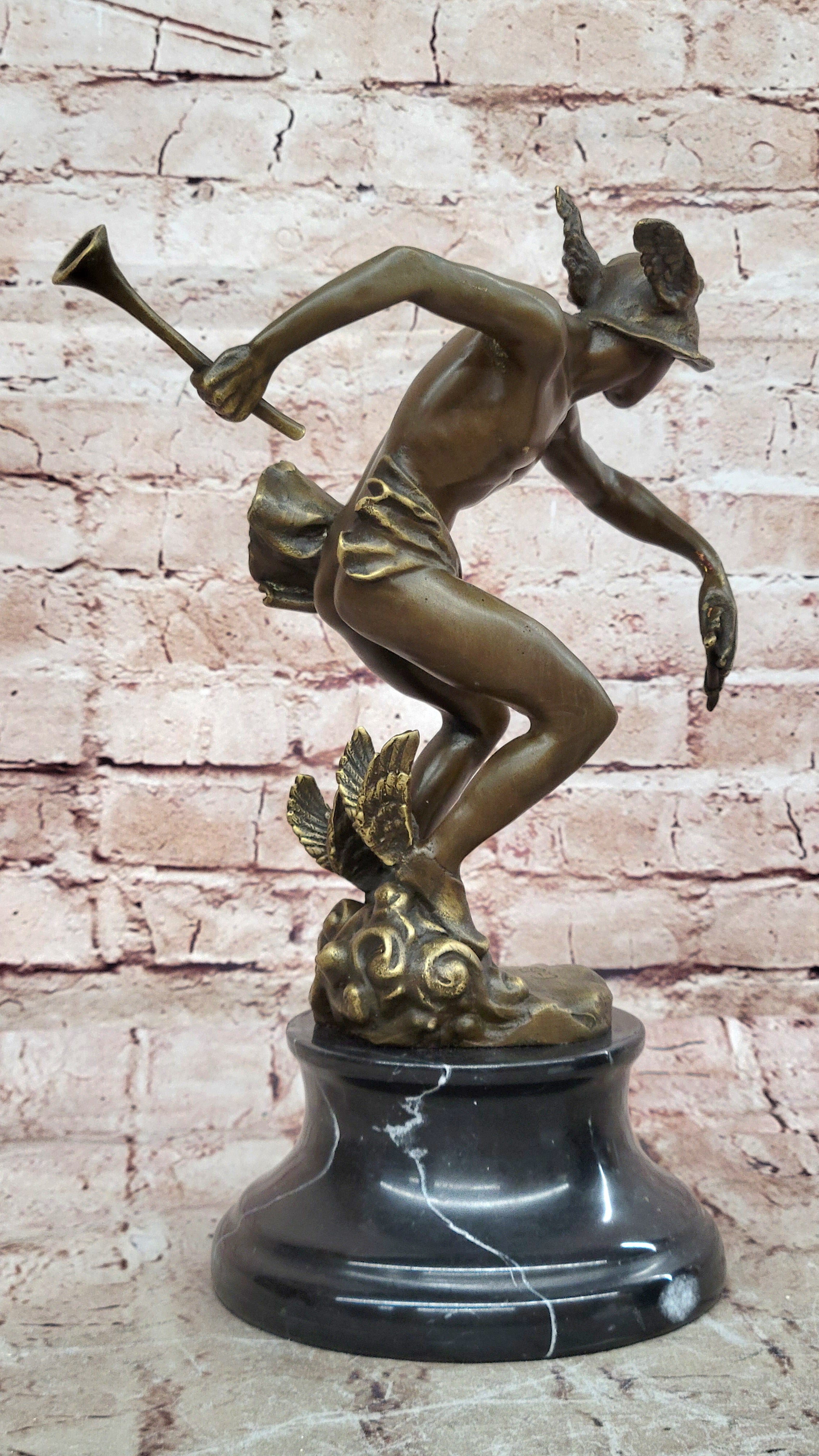 Handcrafted bronze sculpture SALE God Greek Mercury Flying Giambologna Signed