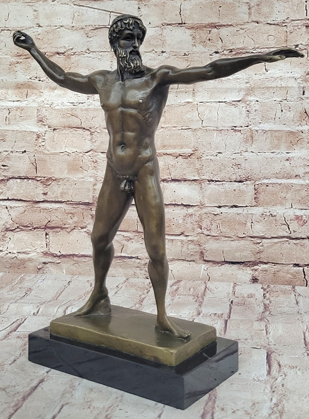 Bronze Marble Statue Atlantis POSEIDON Neptune Sea God Sculpture Art Figure Nude