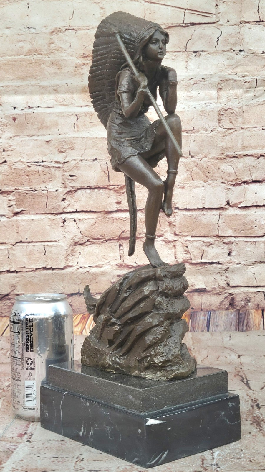 Art Deco Western Work Native Indain Woman Artwork 100% Solid Bronze Statue