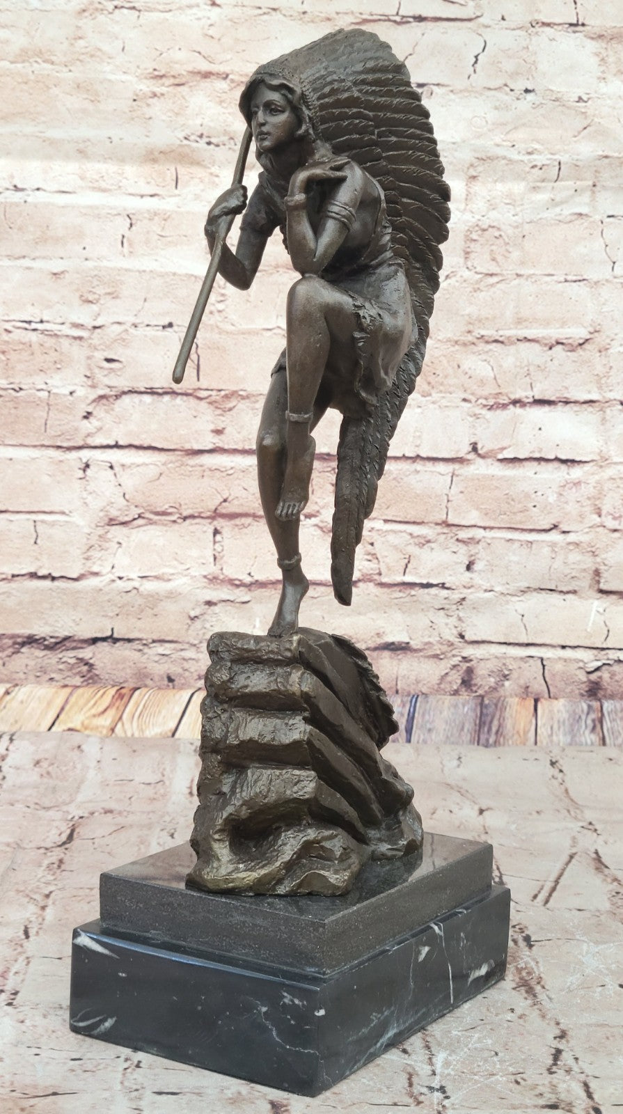 Art Deco Western Work Native Indain Woman Artwork 100% Solid Bronze Statue