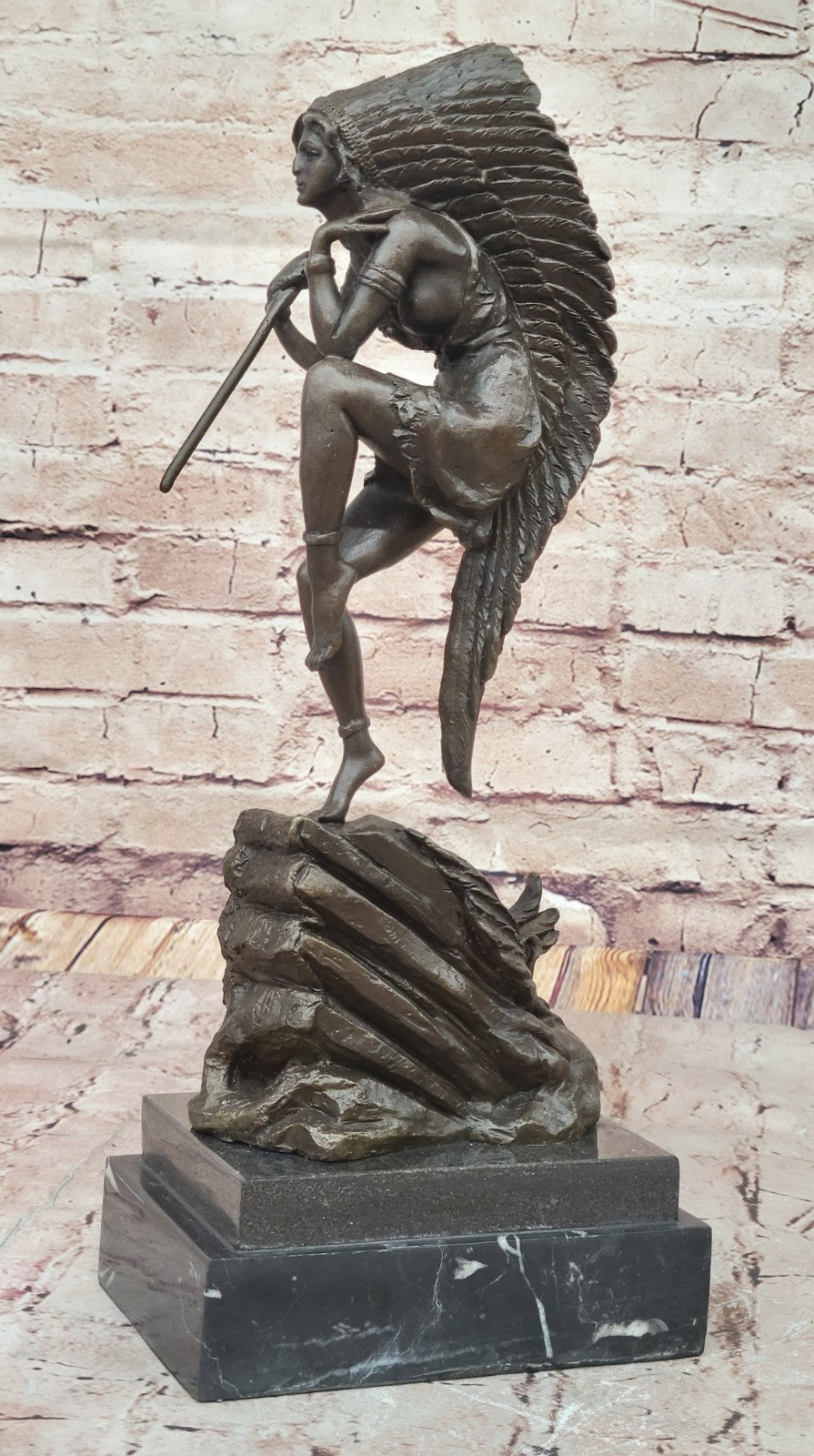 Art Deco Western Work Native Indain Woman Artwork 100% Solid Bronze Statue