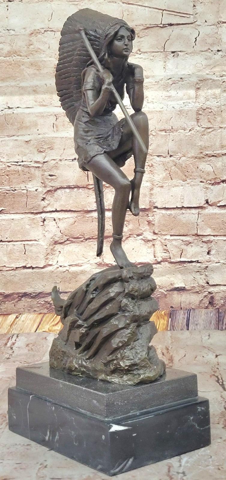 Art Deco Western Work Native Indain Woman Artwork 100% Solid Bronze Statue