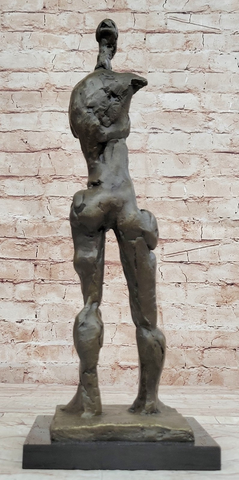 MODERNIST ABSTRACT BRONZE MALE NUDE SCULPTURE SIGNED MID CENTURY MARBLE BOOKEND