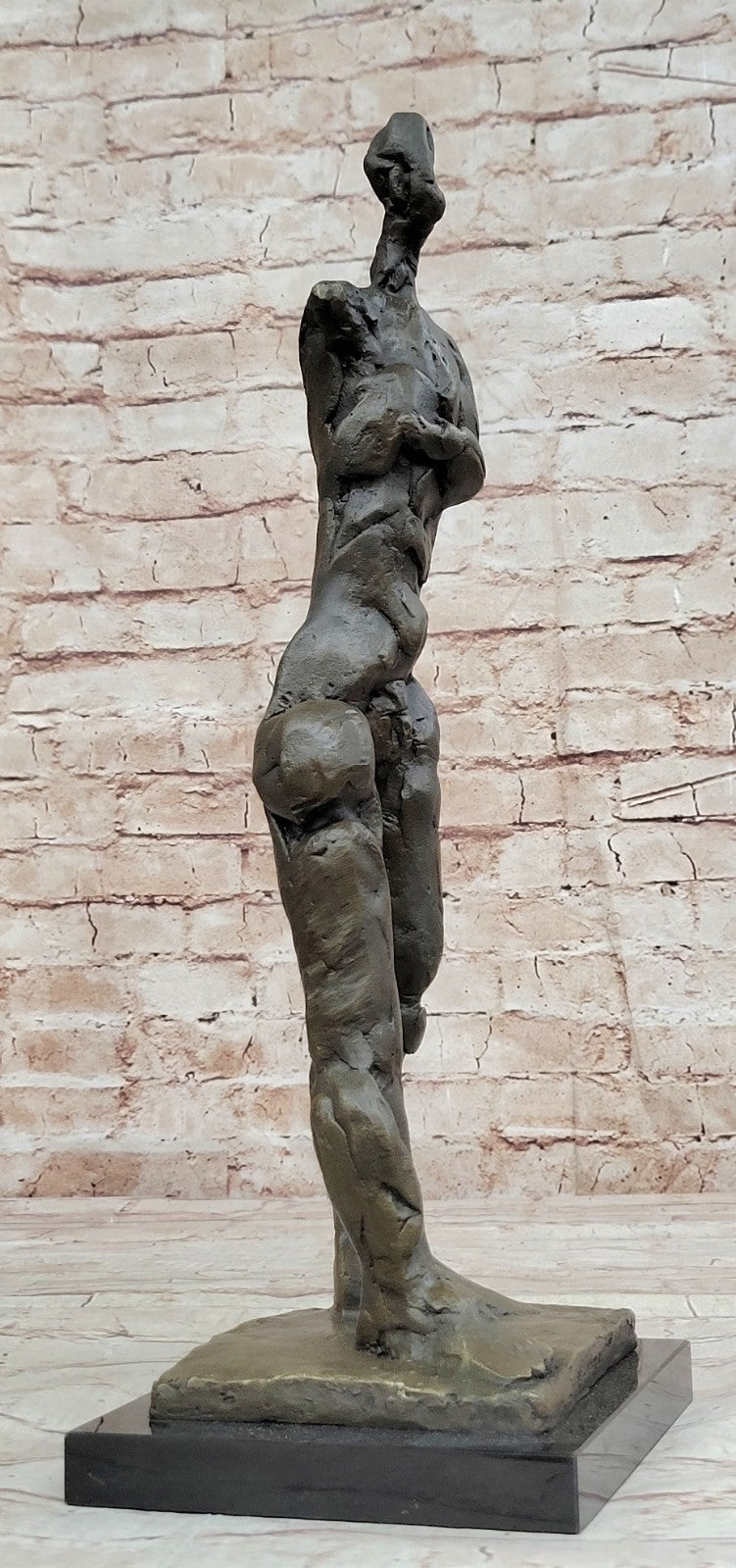 MODERNIST ABSTRACT BRONZE MALE NUDE SCULPTURE SIGNED MID CENTURY MARBLE BOOKEND