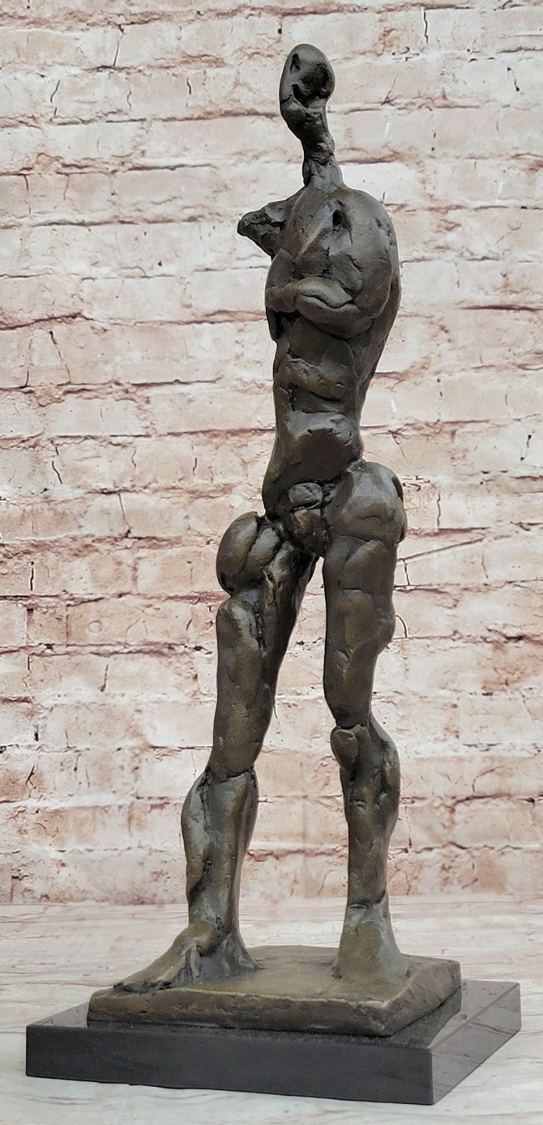 MODERNIST ABSTRACT BRONZE MALE NUDE SCULPTURE SIGNED MID CENTURY MARBLE BOOKEND