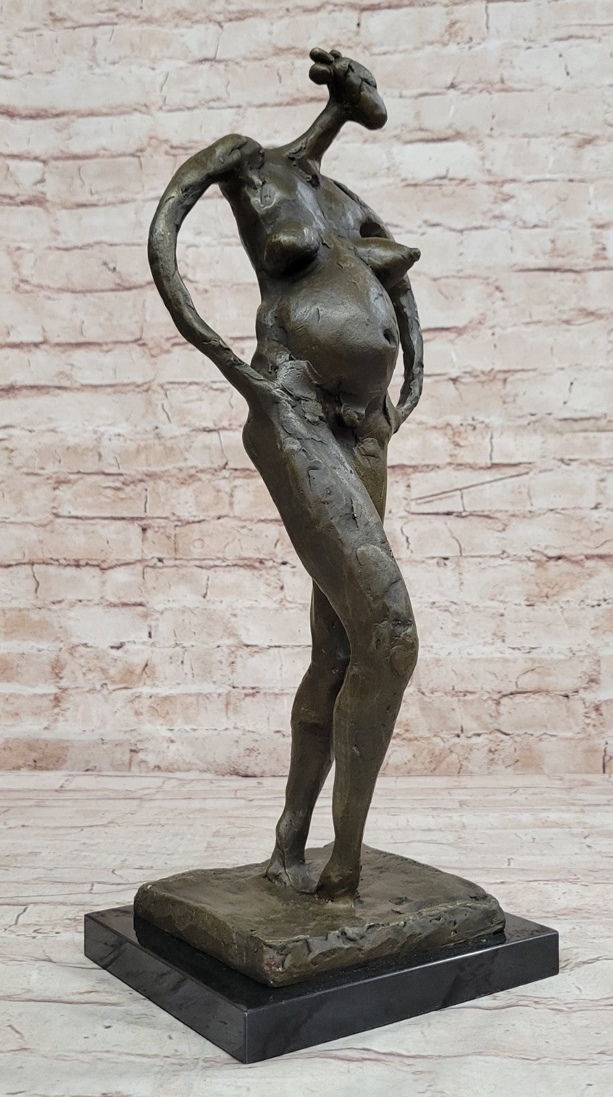 Handcrafted bronze sculpture Nude Salvador By Base Marble Art Modern Abstract *