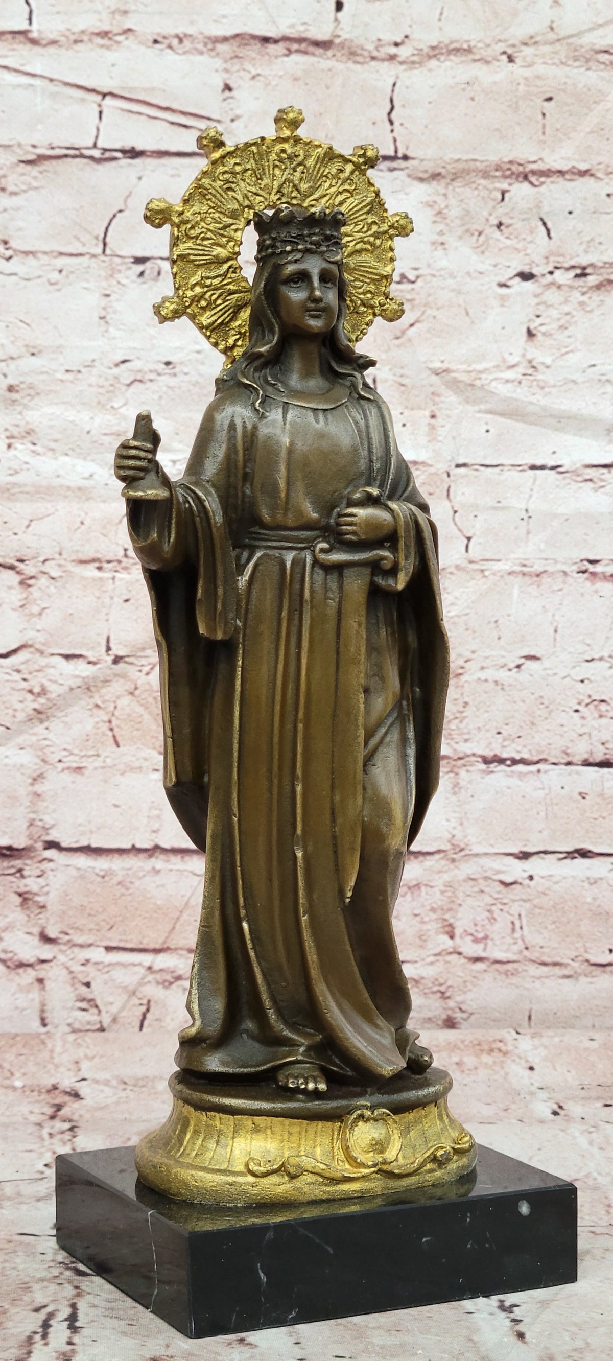 Saint Barbara - Crown, Chalice, Sword, Tower Catholic Bronze Sculpture Figure