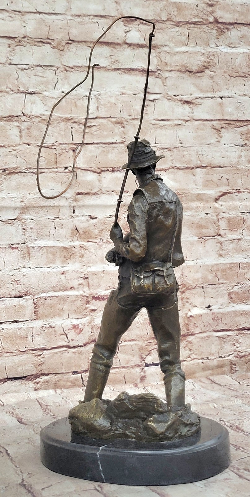 Collectible Handcrafted Fisherman Sportsman Trophy Bronze Sculpture Statue Figur