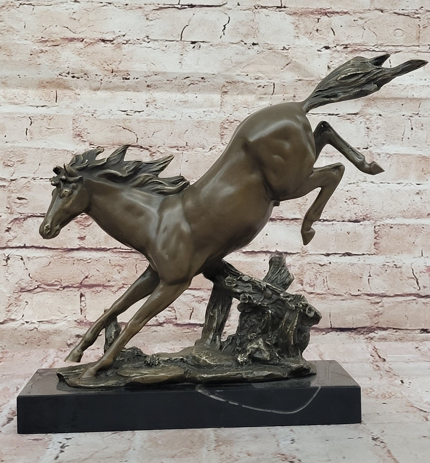 Signed Original Milo American Artist Rearing Wild Stallion Horse Bronze Statue