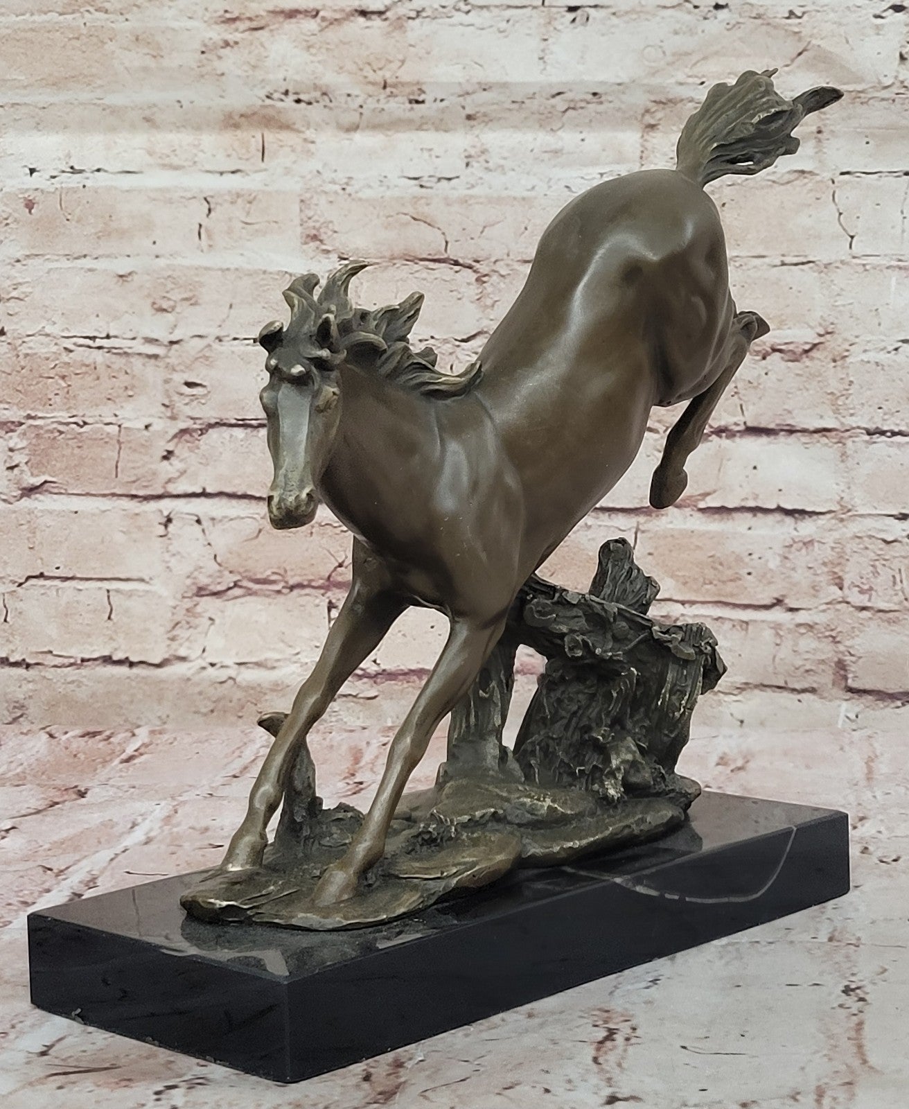 Signed Original Milo American Artist Rearing Wild Stallion Horse Bronze Statue