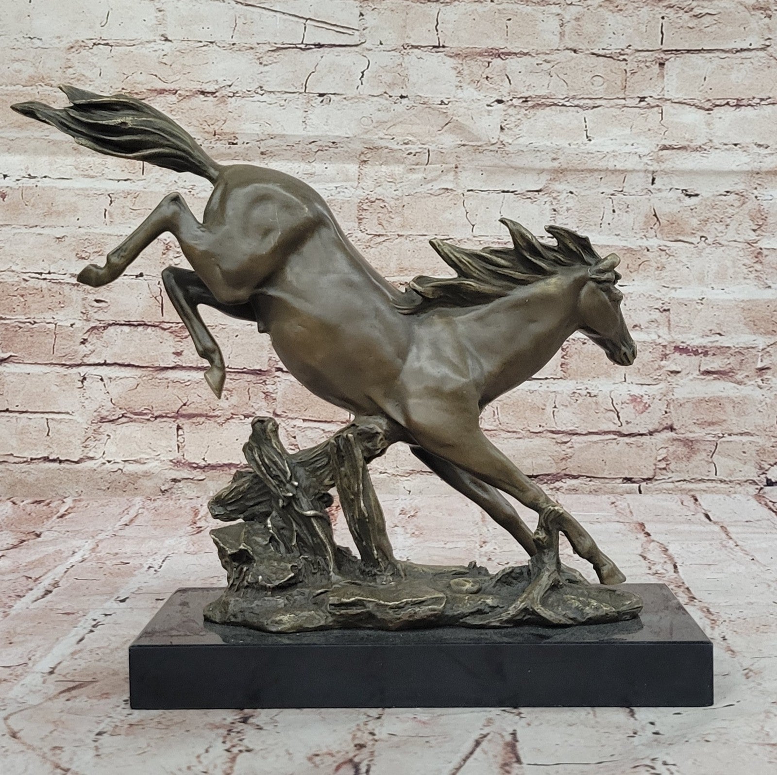 Signed Original Milo American Artist Rearing Wild Stallion Horse Bronze Statue
