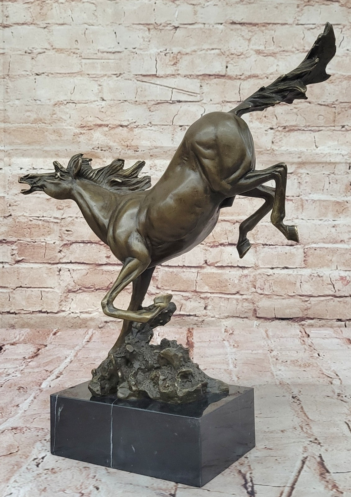 Art Deco Book End Rambunctious Stallion Horse Bronze Sculpture Statue Figure