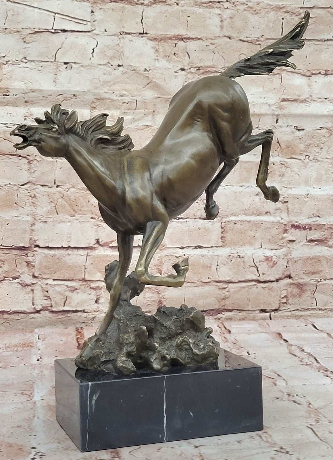 Art Deco Book End Rambunctious Stallion Horse Bronze Sculpture Statue Figure