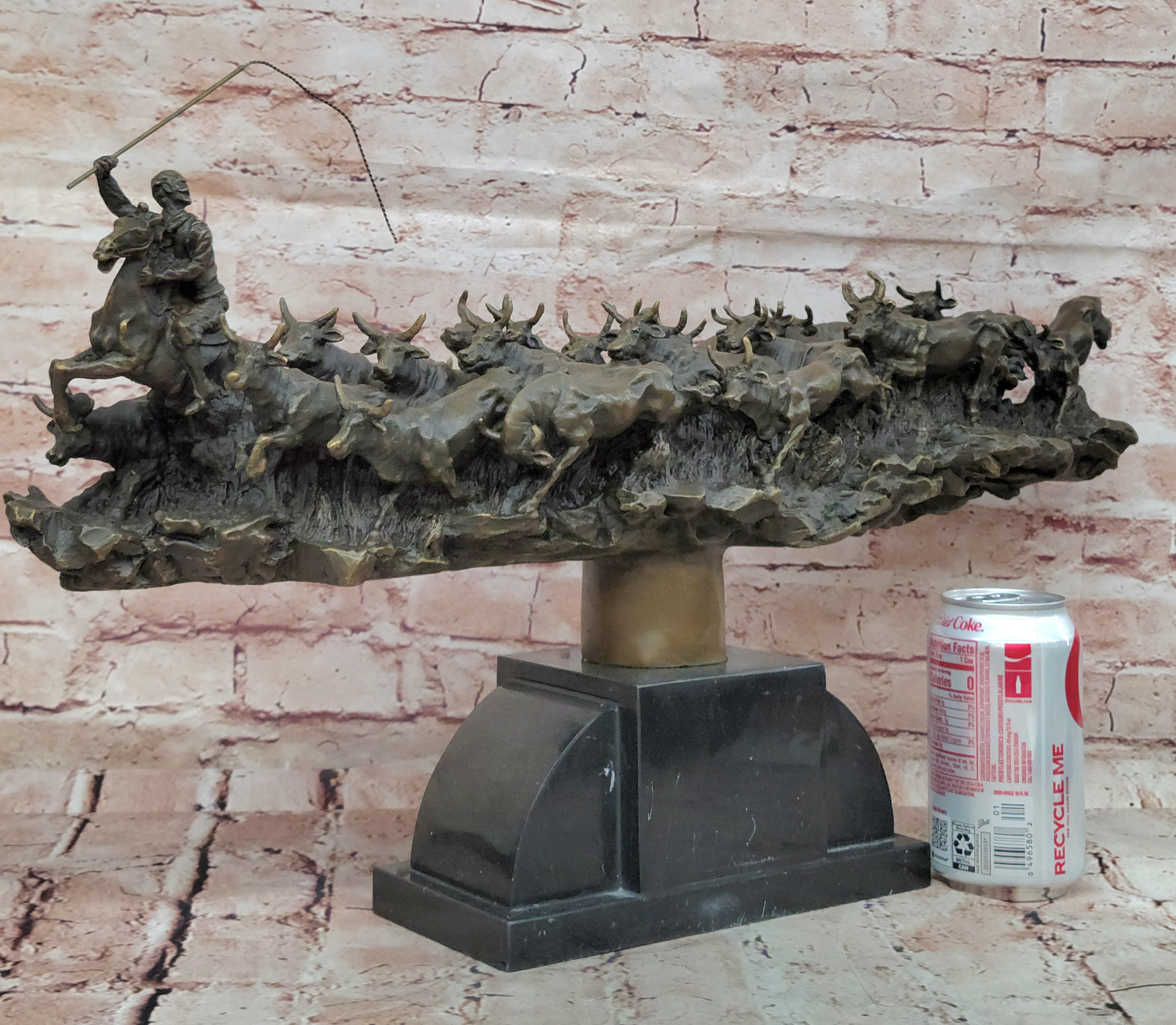 Russell Handcrafted Huge Museum Quality Wild West Cowboy and his Cattle Bronze