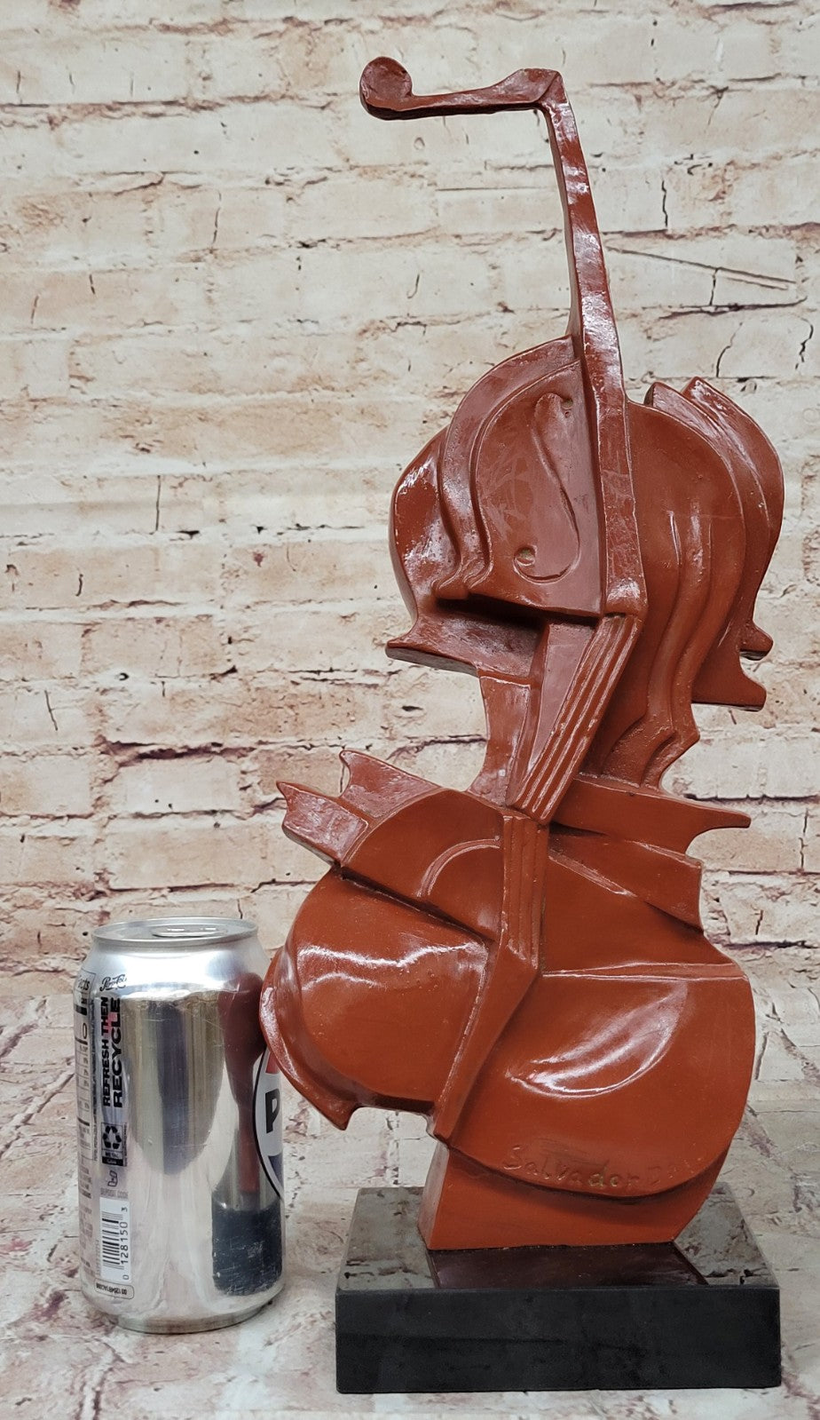 Dali Inspired Bronze Violin Figurine Modern Surreal Sculpture on Marble Home Decoration