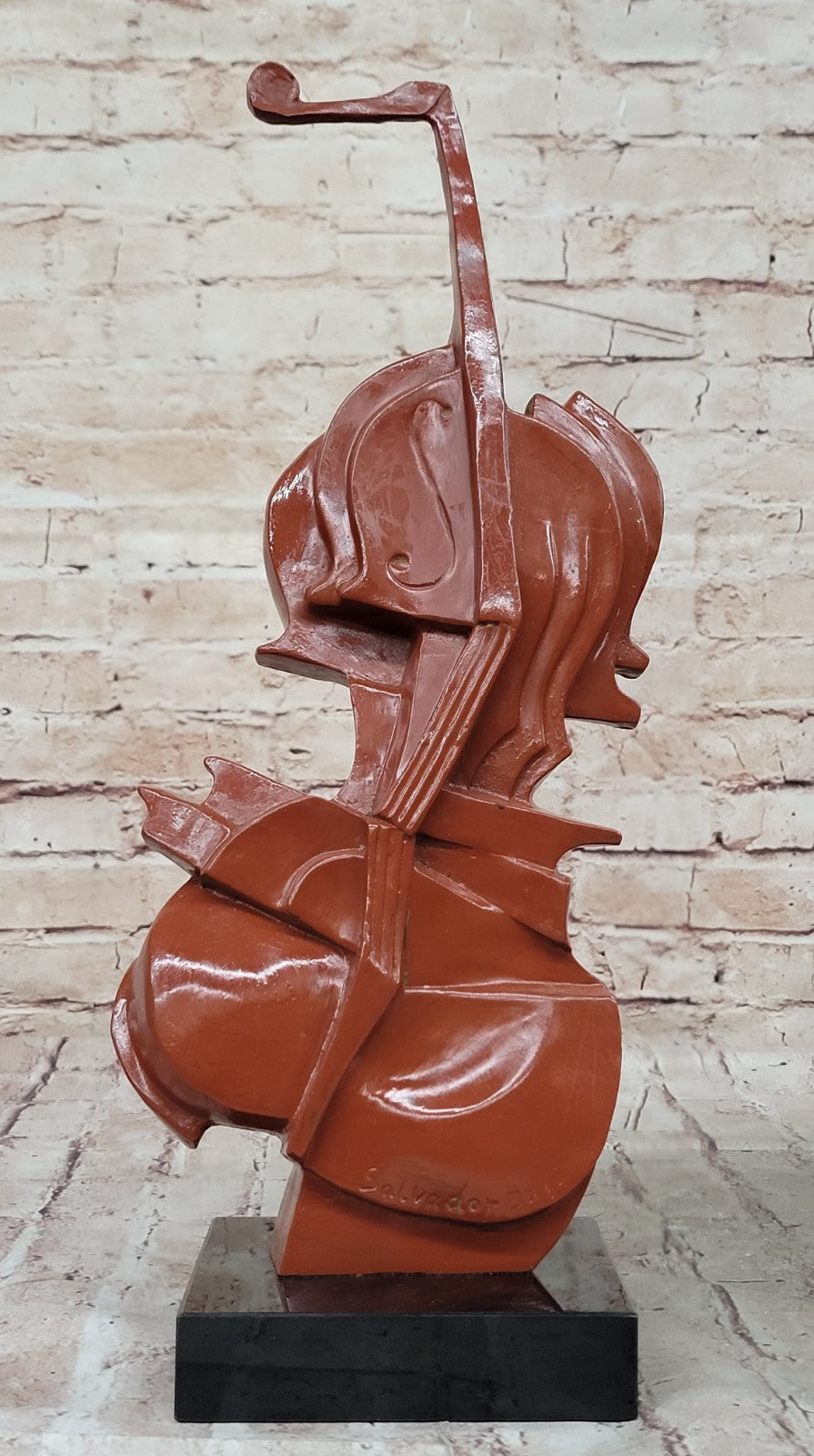 Dali Inspired Bronze Violin Figurine Modern Surreal Sculpture on Marble Home Decoration