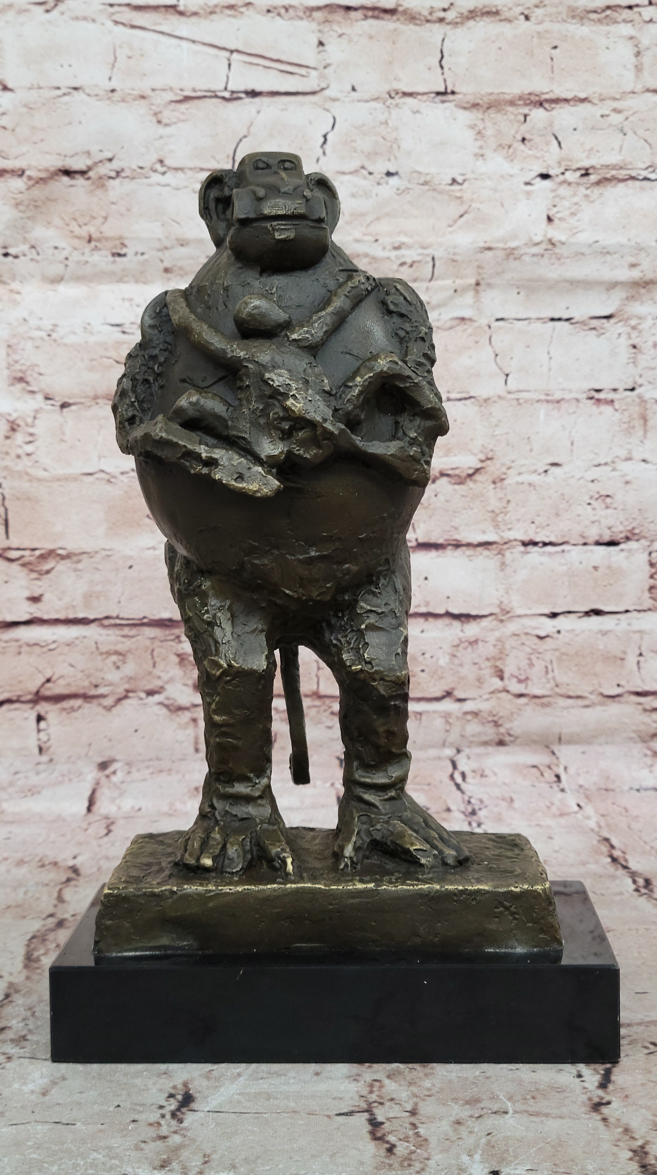 Art Deco Large Wild Life Baboon With Child Abstract Bronze Sculpture Statue SALE