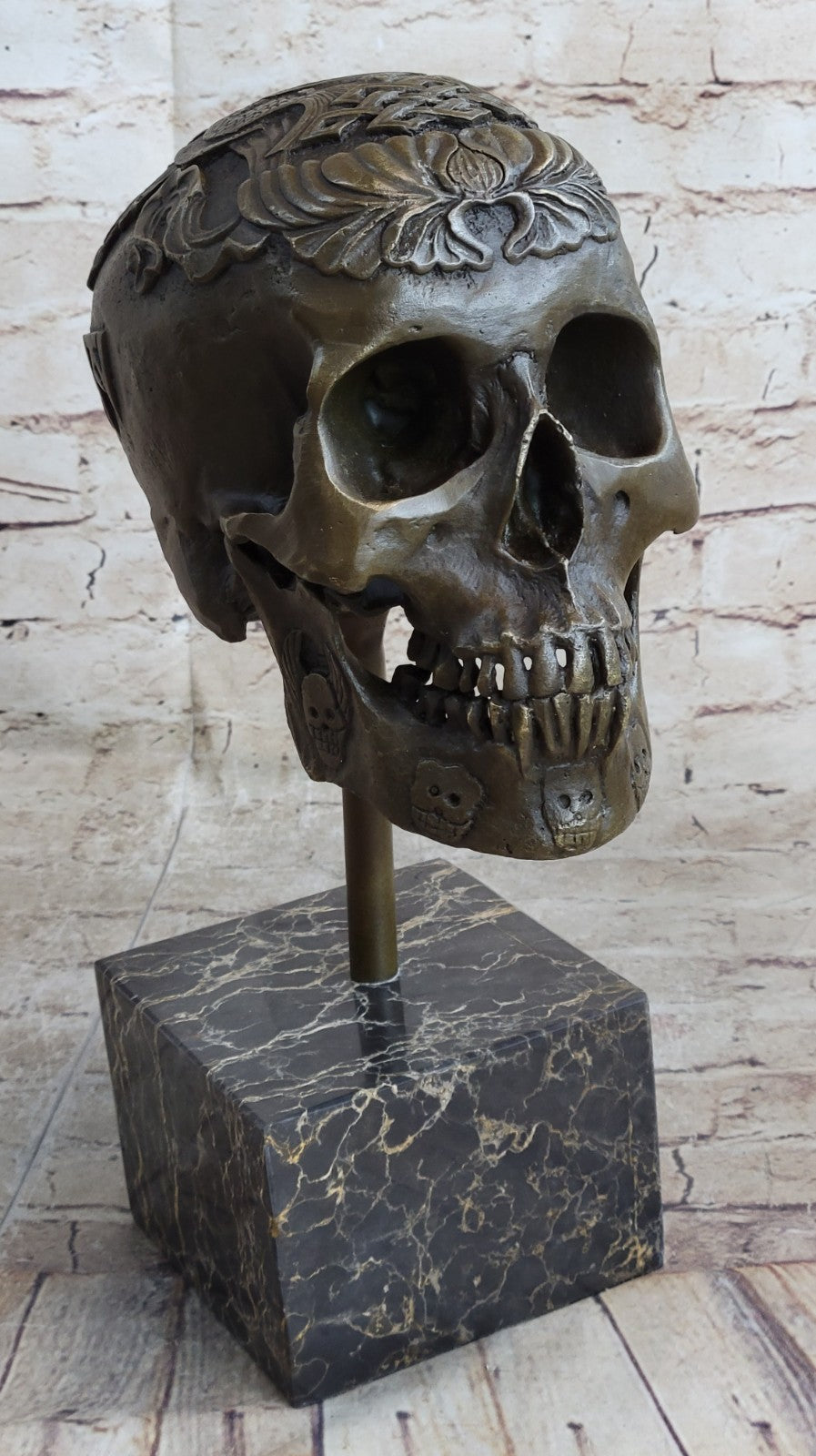 Bronze Sculpture Large Skeleton Head Halloween Home Office Decoration Figurine