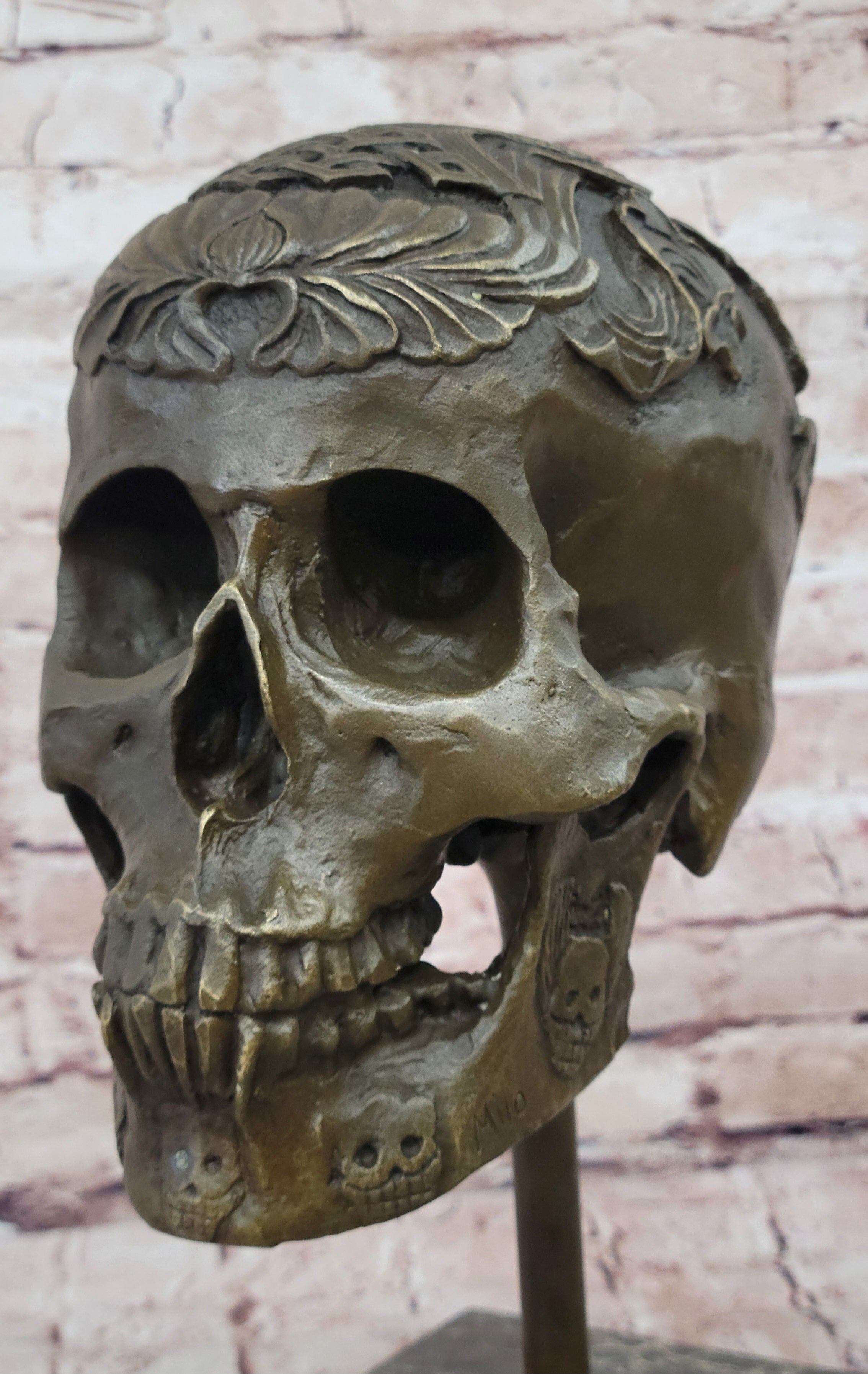 Bronze Sculpture Large Skeleton Head Halloween Home Office Decoration Figurine