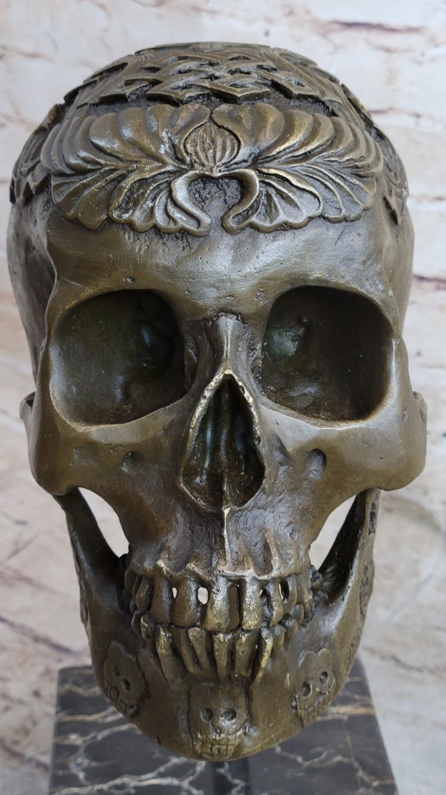 Bronze Sculpture Large Skeleton Head Halloween Home Office Decoration Figurine