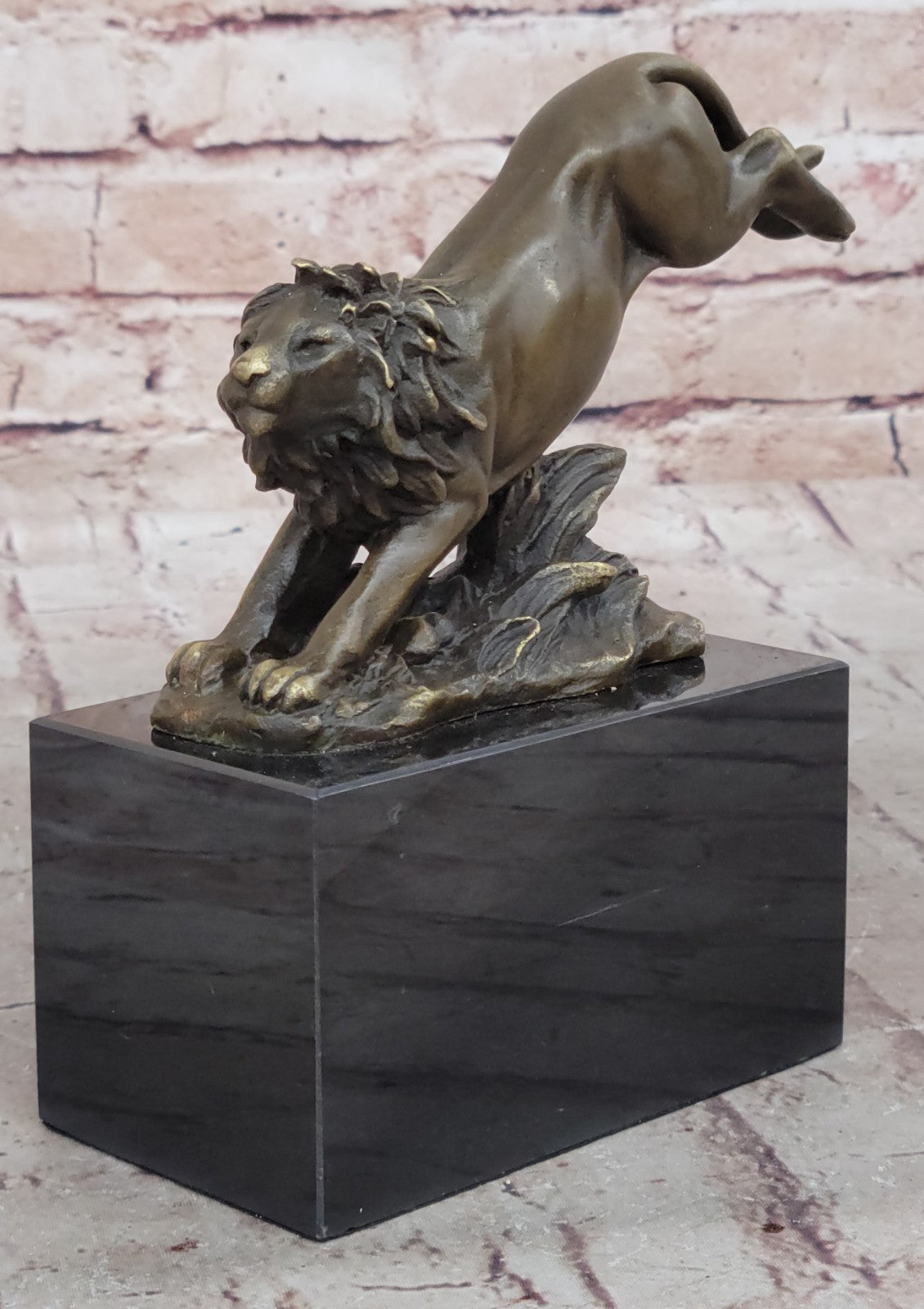 Handcrafted bronze sculpture SALE Animal by Barye Lion Jumping Cast Lost Wax