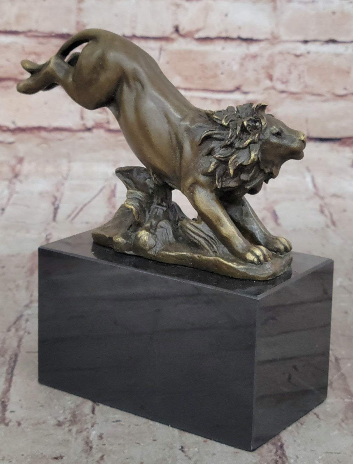 Handcrafted bronze sculpture SALE Animal by Barye Lion Jumping Cast Lost Wax