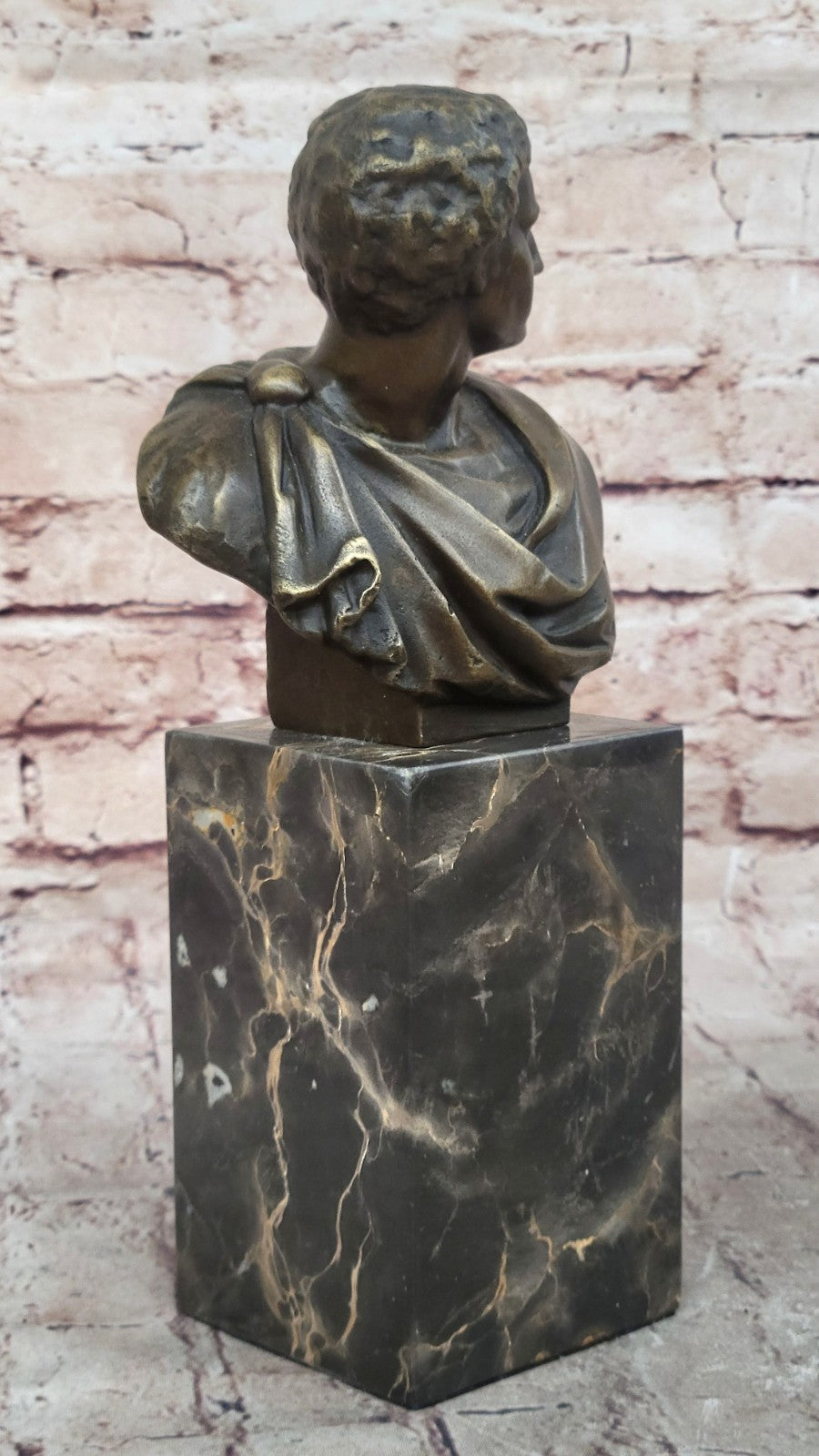 Handcrafted Caesar Bronze Sculpture Bust Bookend Book End Marble Base Figure