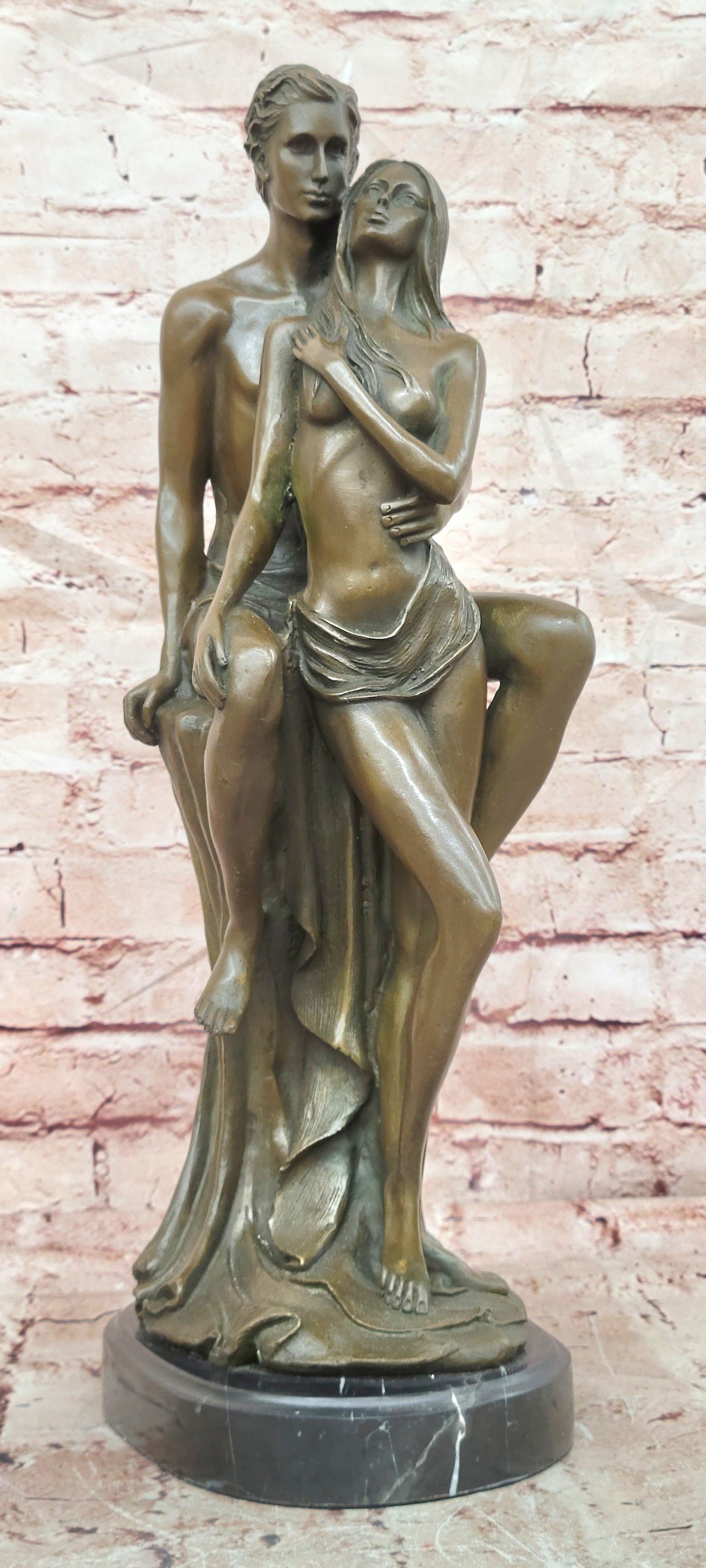 Handcrafted bronze sculpture SALE Female Male Couple Nude Cast Hot Superb *