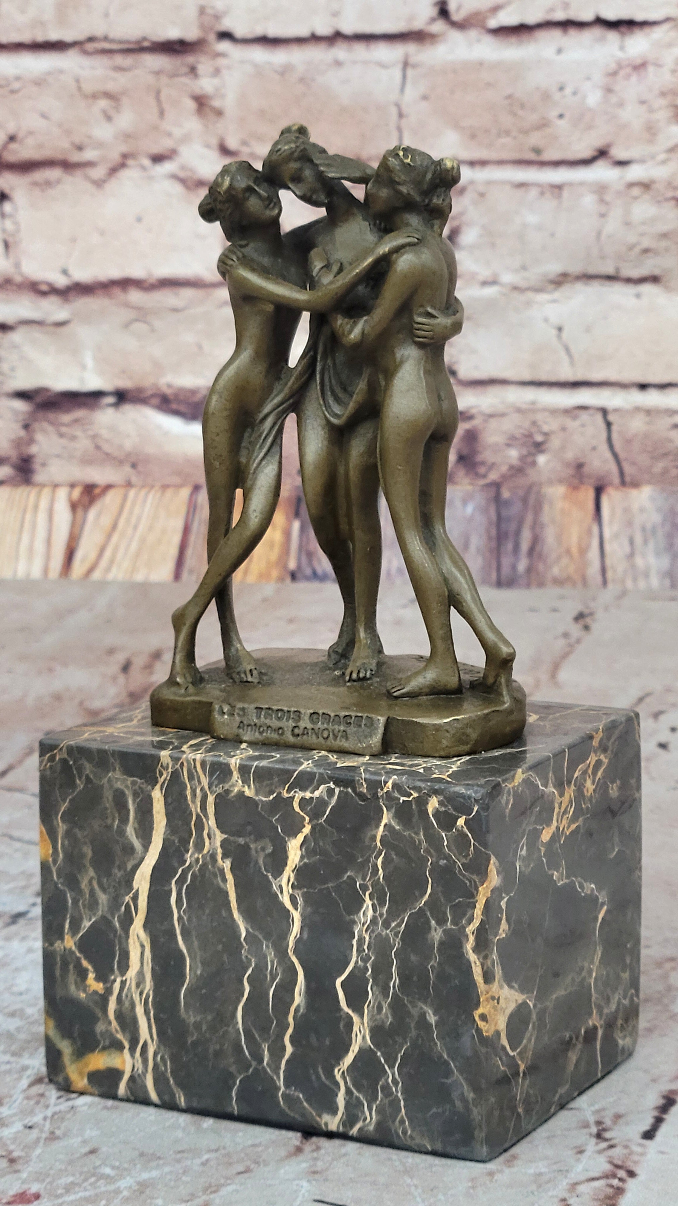 Three Graces Real Bronze Statue Greek Mythology Erotic Sculpture Hot Cast Collectible