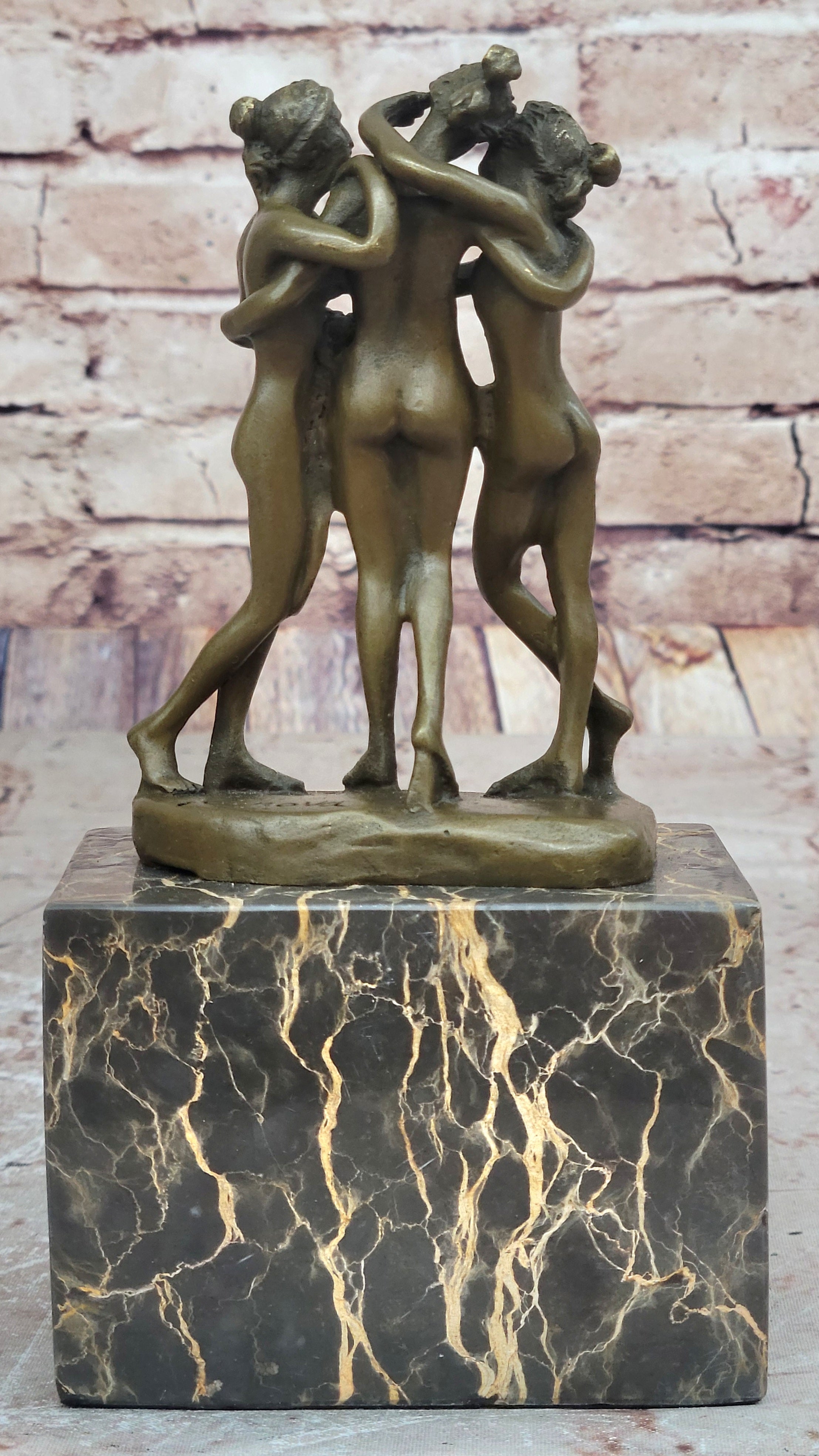 Three Graces Real Bronze Statue Greek Mythology Erotic Sculpture Hot Cast Collectible