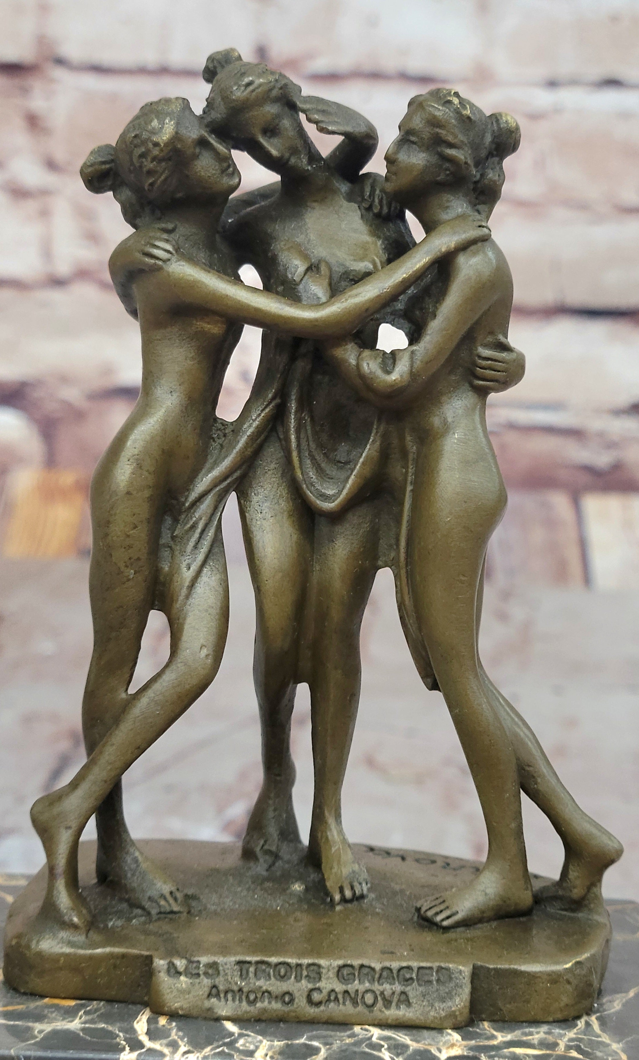 Three Graces Real Bronze Statue Greek Mythology Erotic Sculpture Hot Cast Collectible