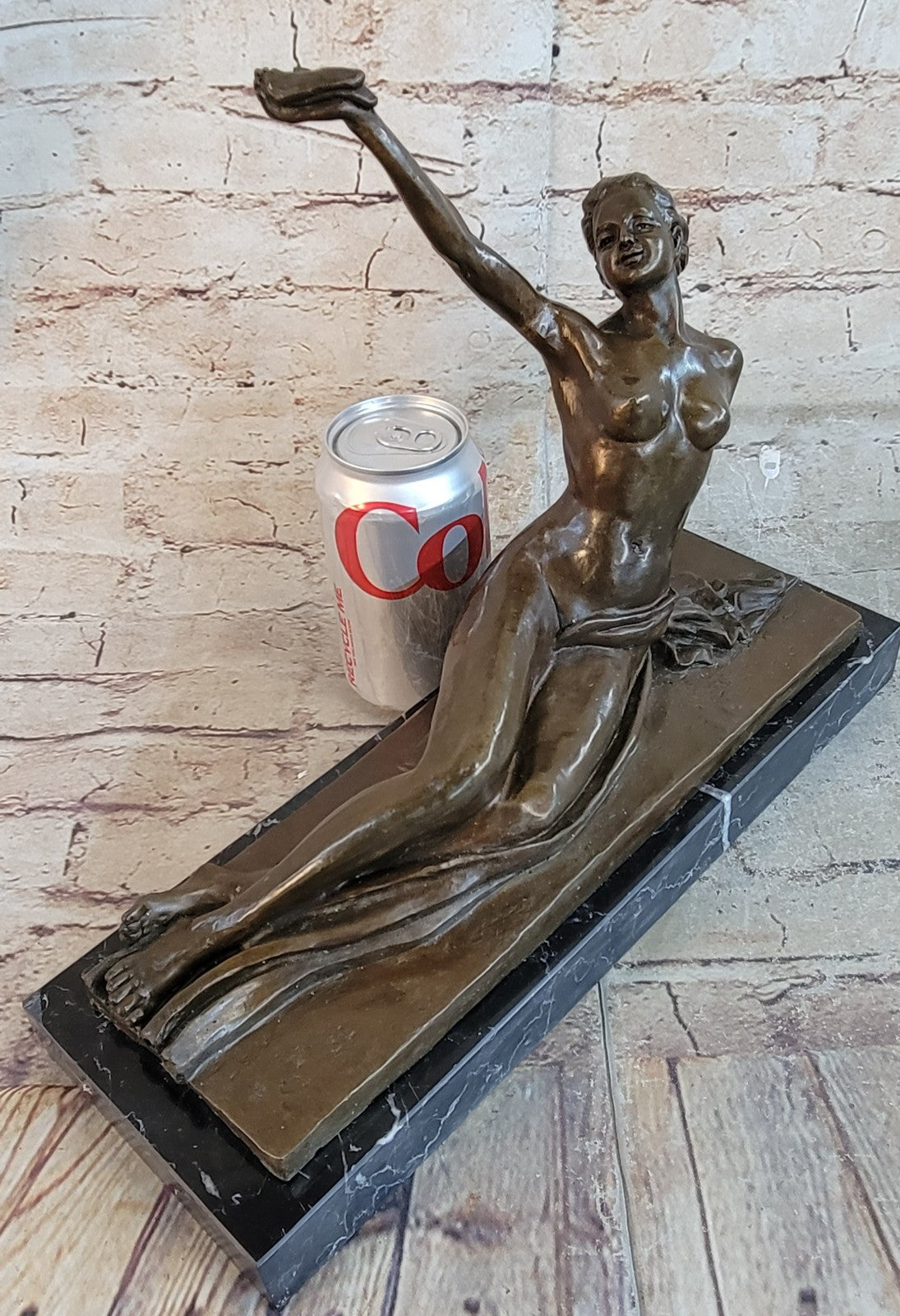 100% Solid Bronze Nude Naked Woman Holding a Bird Bronze Sculpture Sale