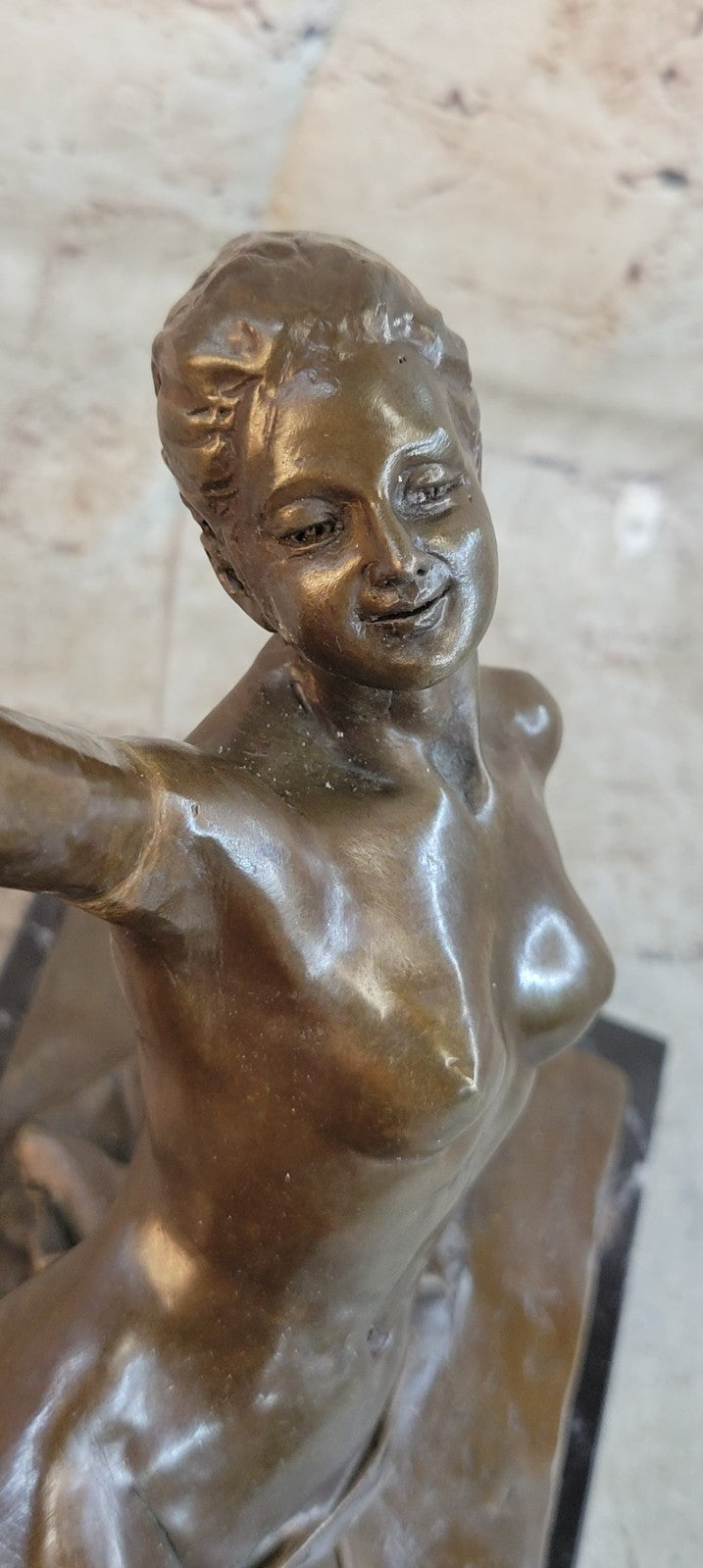 100% Solid Bronze Nude Naked Woman Holding a Bird Bronze Sculpture Sale