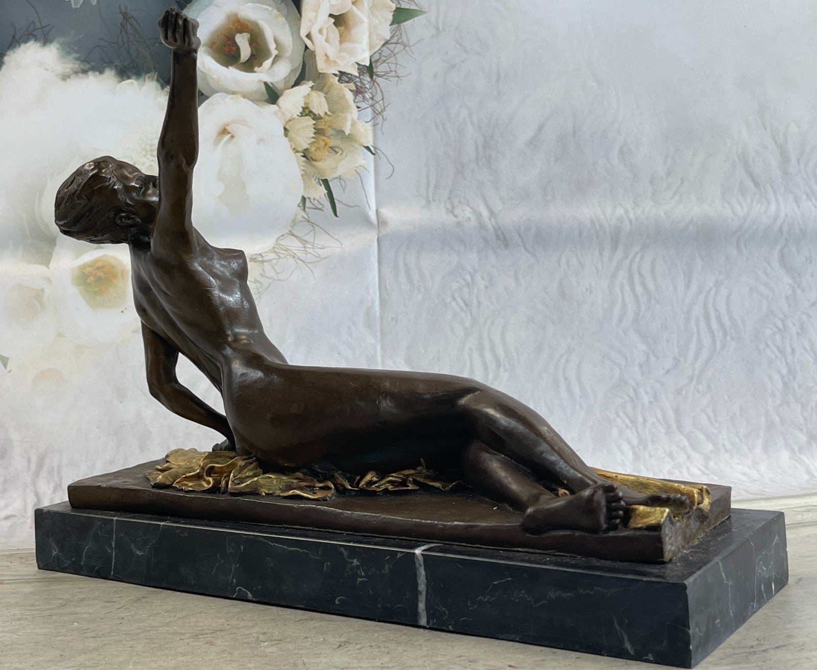 Handcrafted bronze sculpture SALE Base Marble Lady Nude Large Figurine