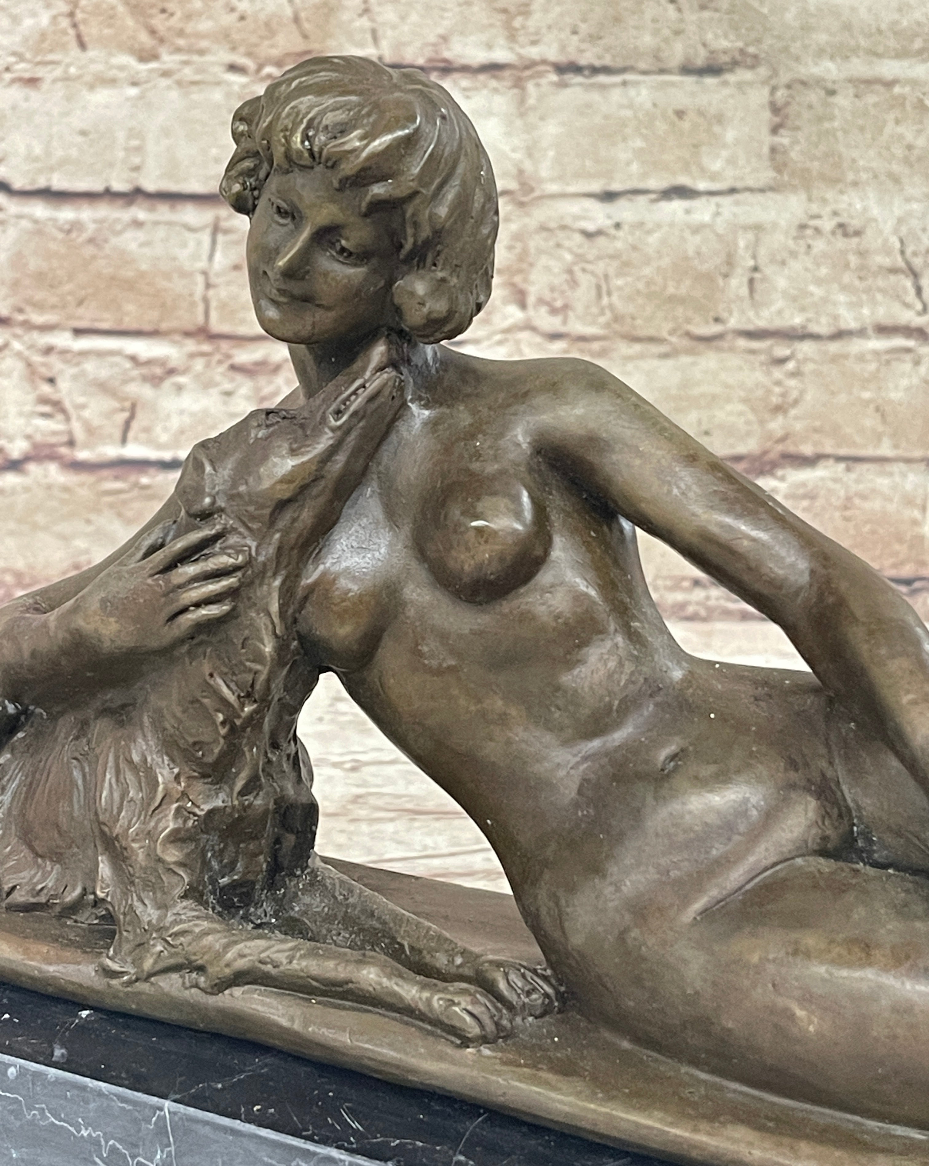 France Bruns Nude Sexy Girl Signed Deco Hand Art Handmade Bronze Sculpture Sale