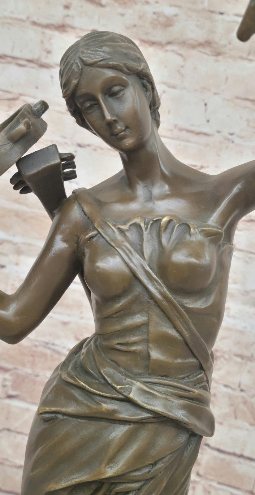 Indoor/Outdoor Bronze Statue: Vintage Brass Casting of a Young Girl with Tambourine by Milo