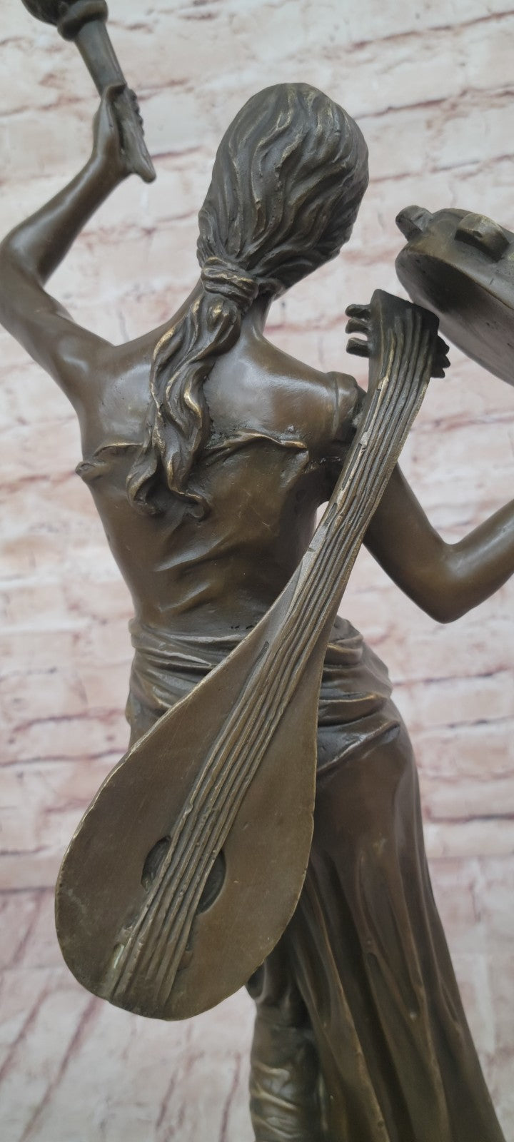 Indoor/Outdoor Bronze Statue: Vintage Brass Casting of a Young Girl with Tambourine by Milo