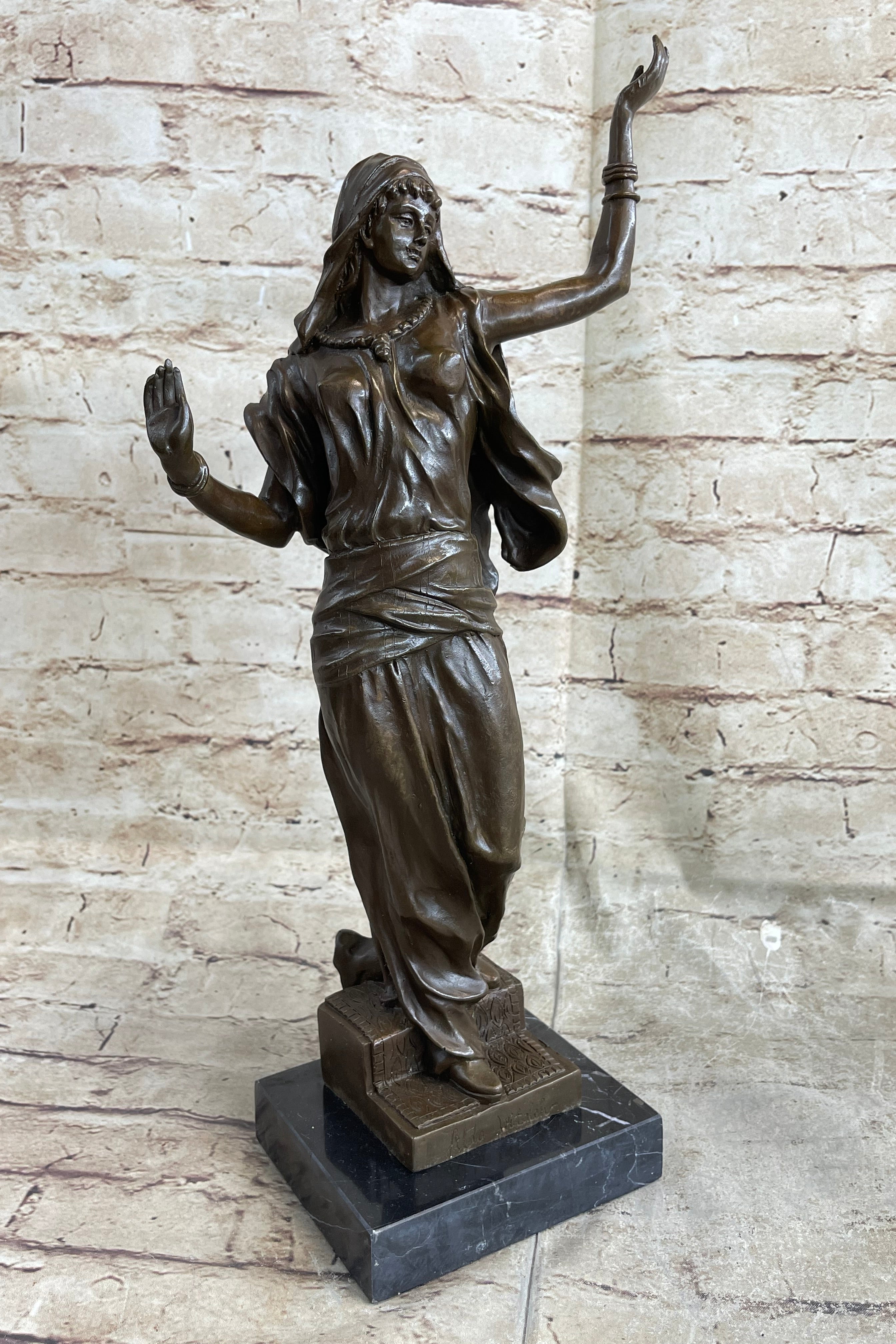 Dancer Bronze Middle Eastern Woman Dancing Sculpture Marble Figurine Art T