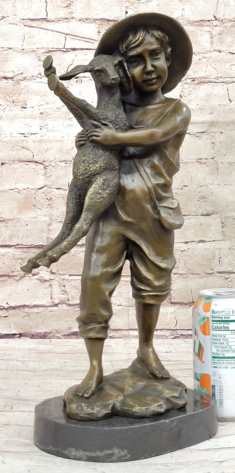 HEAVY BRONZE SHEPHERD BOY SHEEP AND LAMB STATUE SCULPTURE LOST WAX METHOD FIGURINE