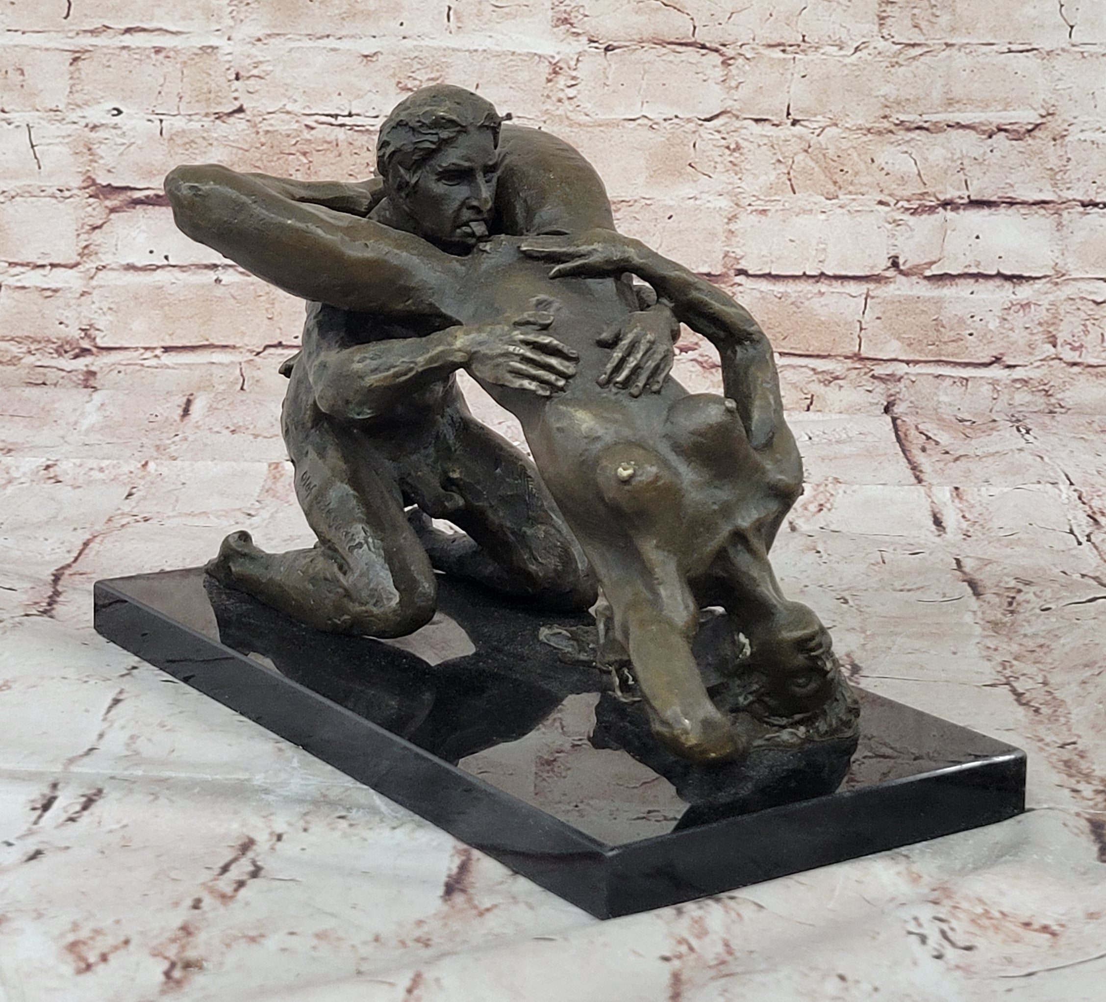 SIGNED 100% BRONZE EROTIC SCULPTURE NUDE GIFT STATUE  MARBLE FIGURINE DECOR