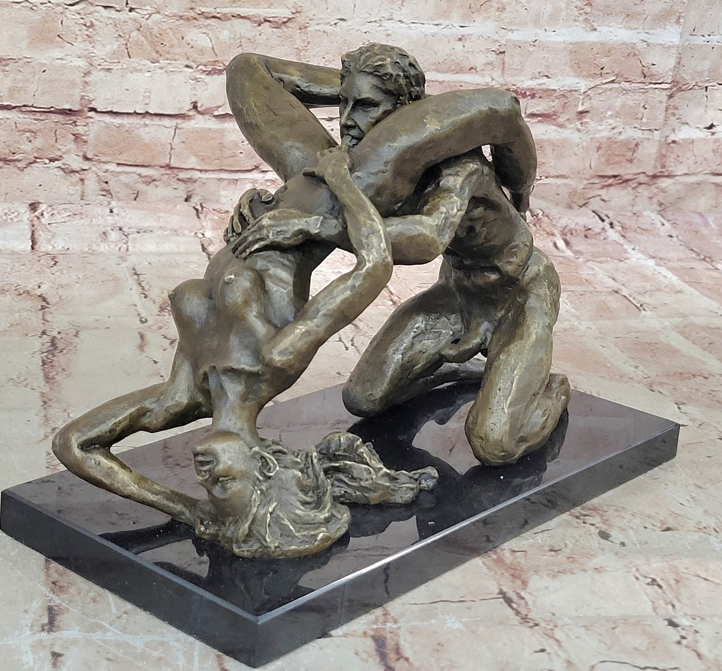 SIGNED 100% BRONZE EROTIC SCULPTURE NUDE GIFT STATUE  MARBLE FIGURINE DECOR