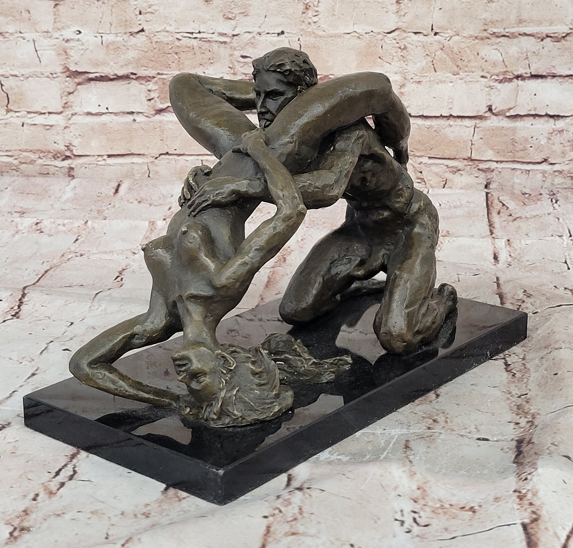 SIGNED 100% BRONZE EROTIC SCULPTURE NUDE GIFT STATUE  MARBLE FIGURINE DECOR